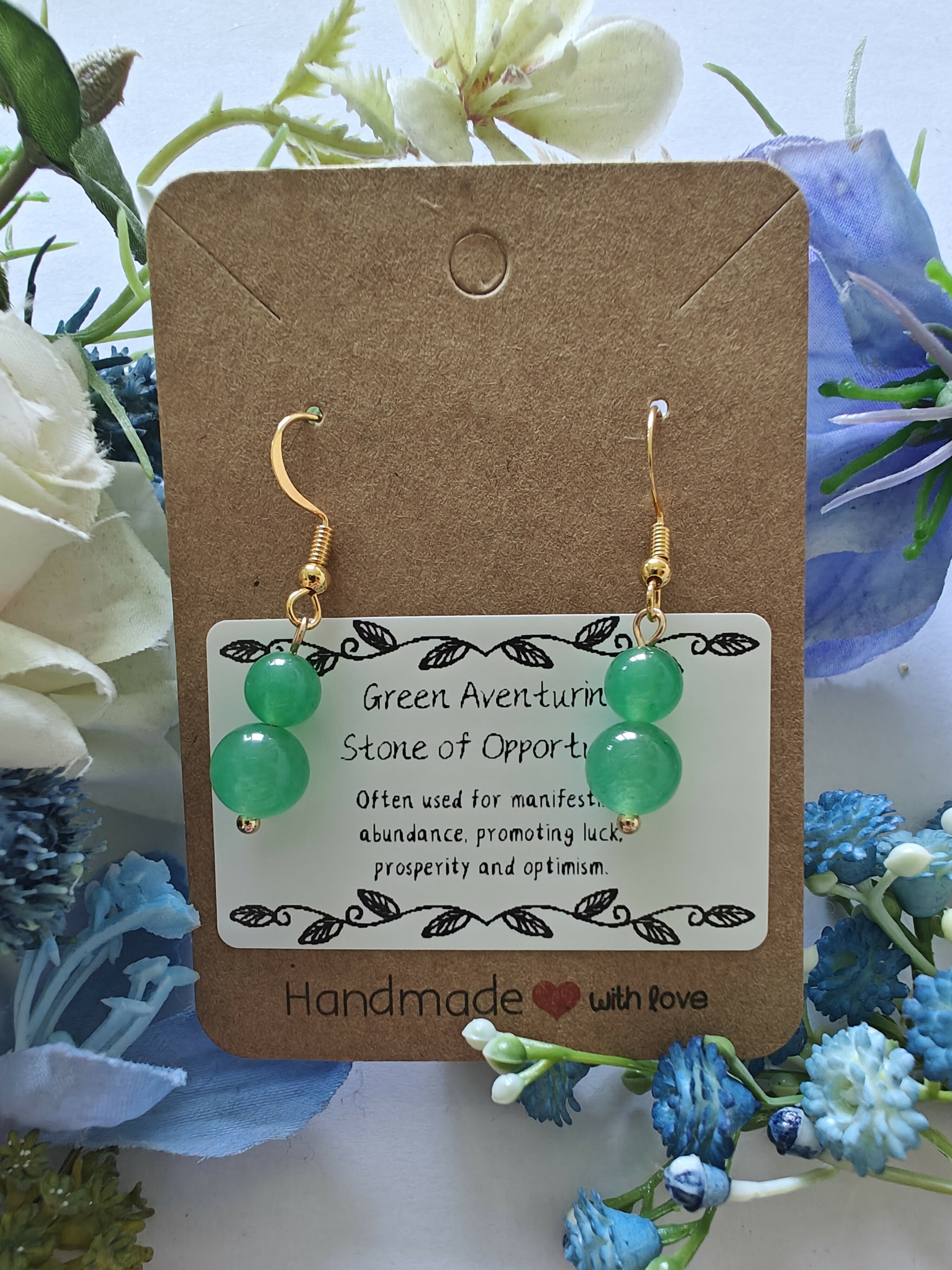 Green Aventurine Earrings on Gold Coloured Sterling Silver Plated Hooks
