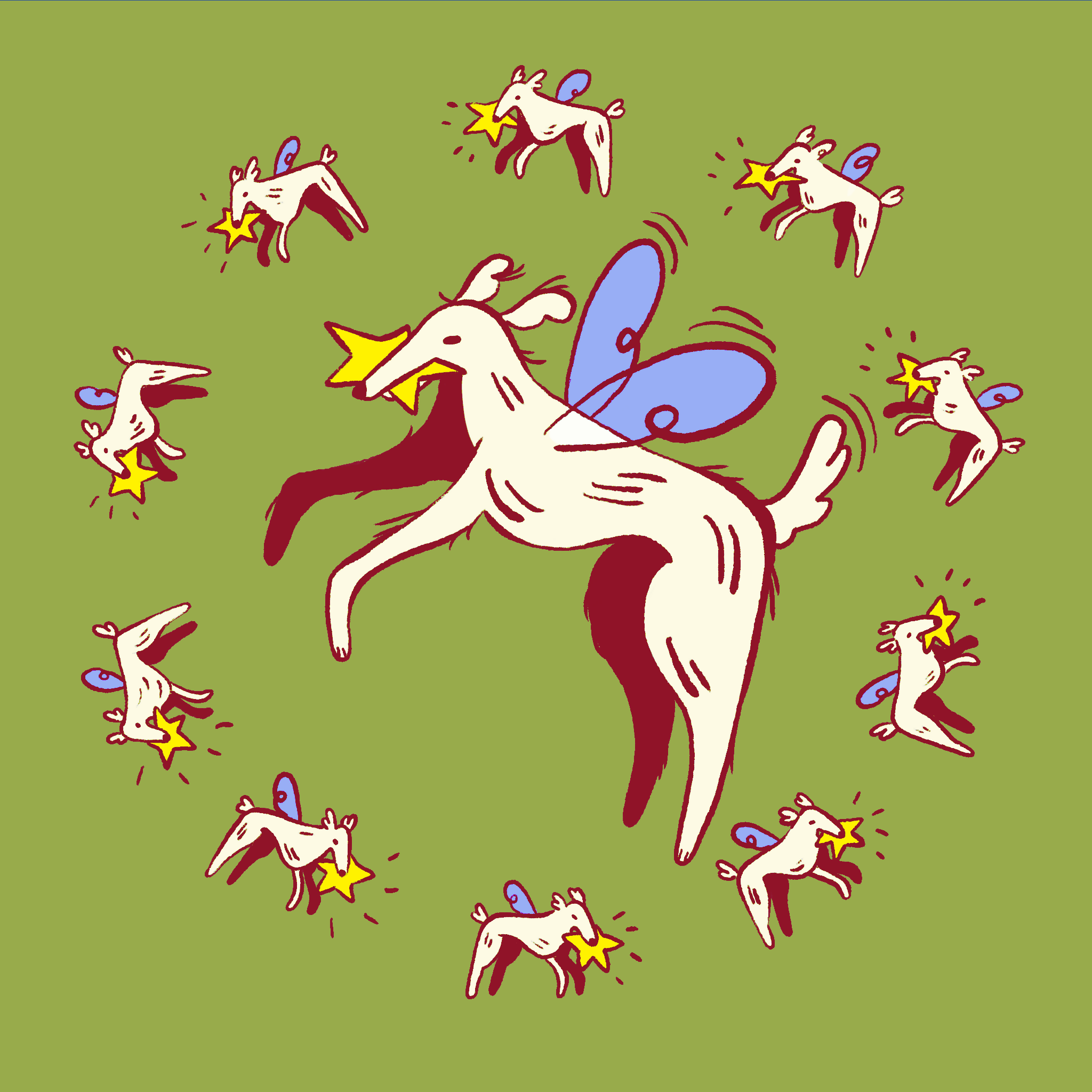 Small Square Print 'Fairy Dogs'