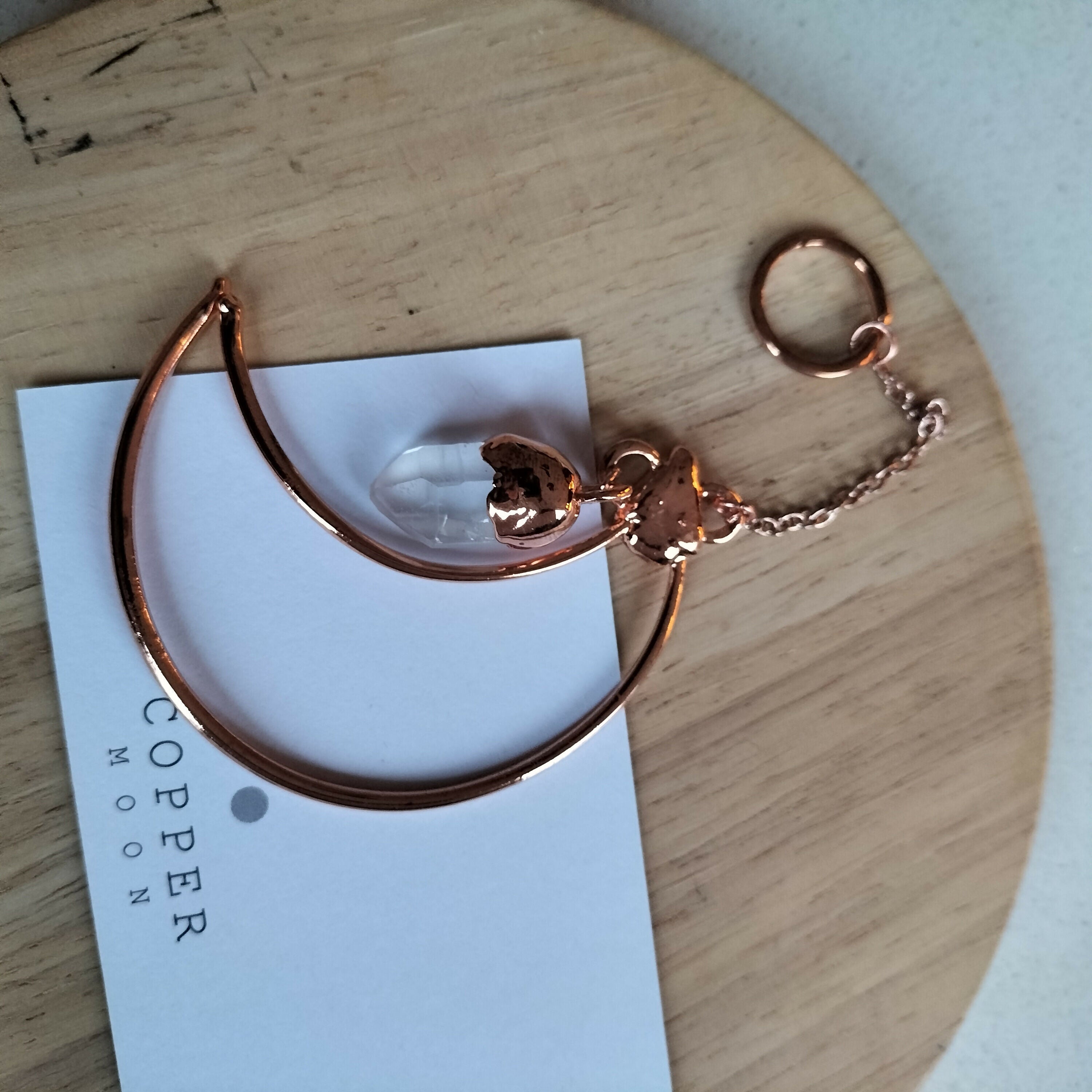 Crystal Quartz Cresent Moon Hanger