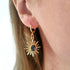 Gold Starburst Earrings with Deep Purple Glass Stone on Gold Plated Huggie