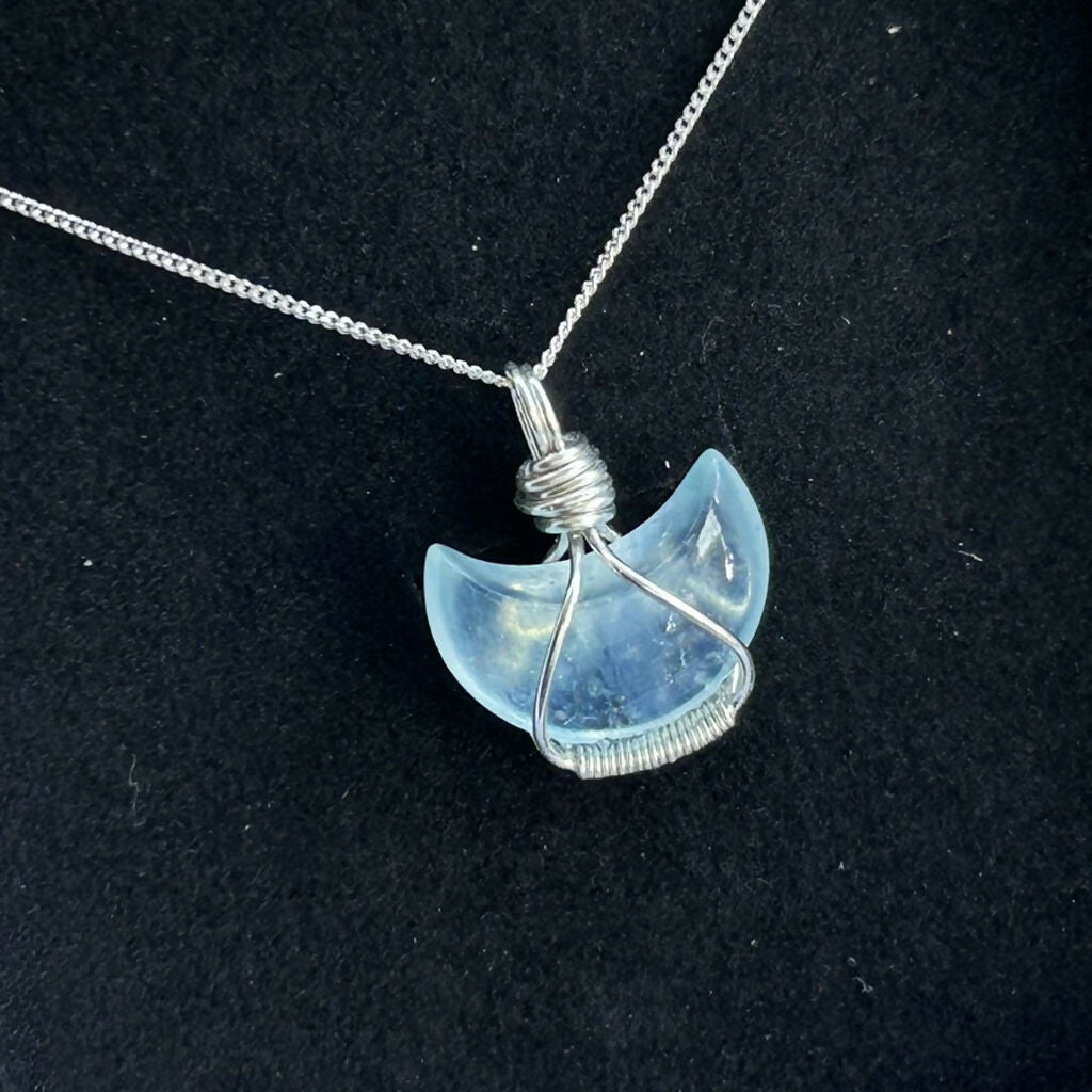 Handmade Sterling Silver Aquamarine Moon Necklace