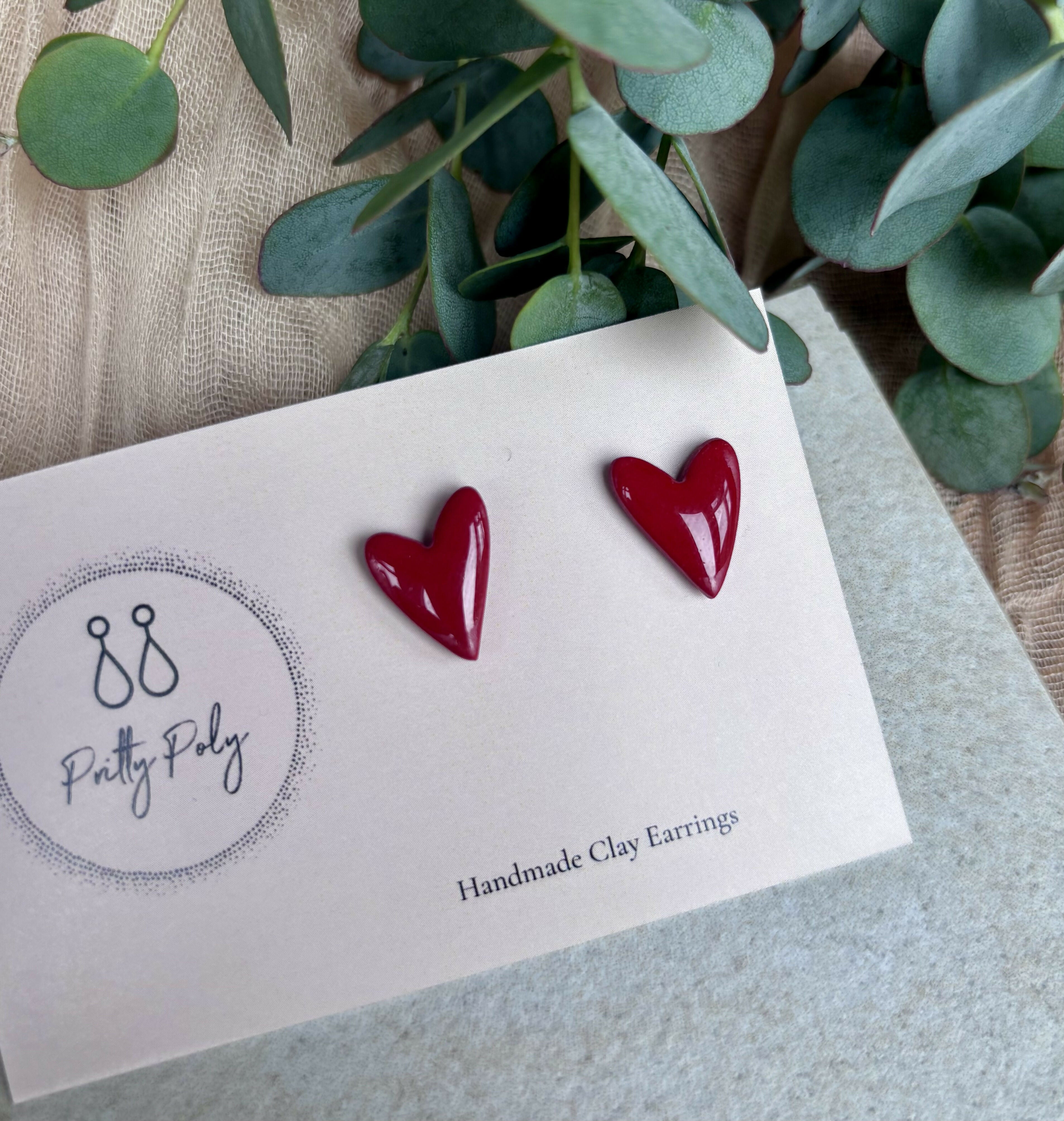 Red Heart Polymer Clay Studs