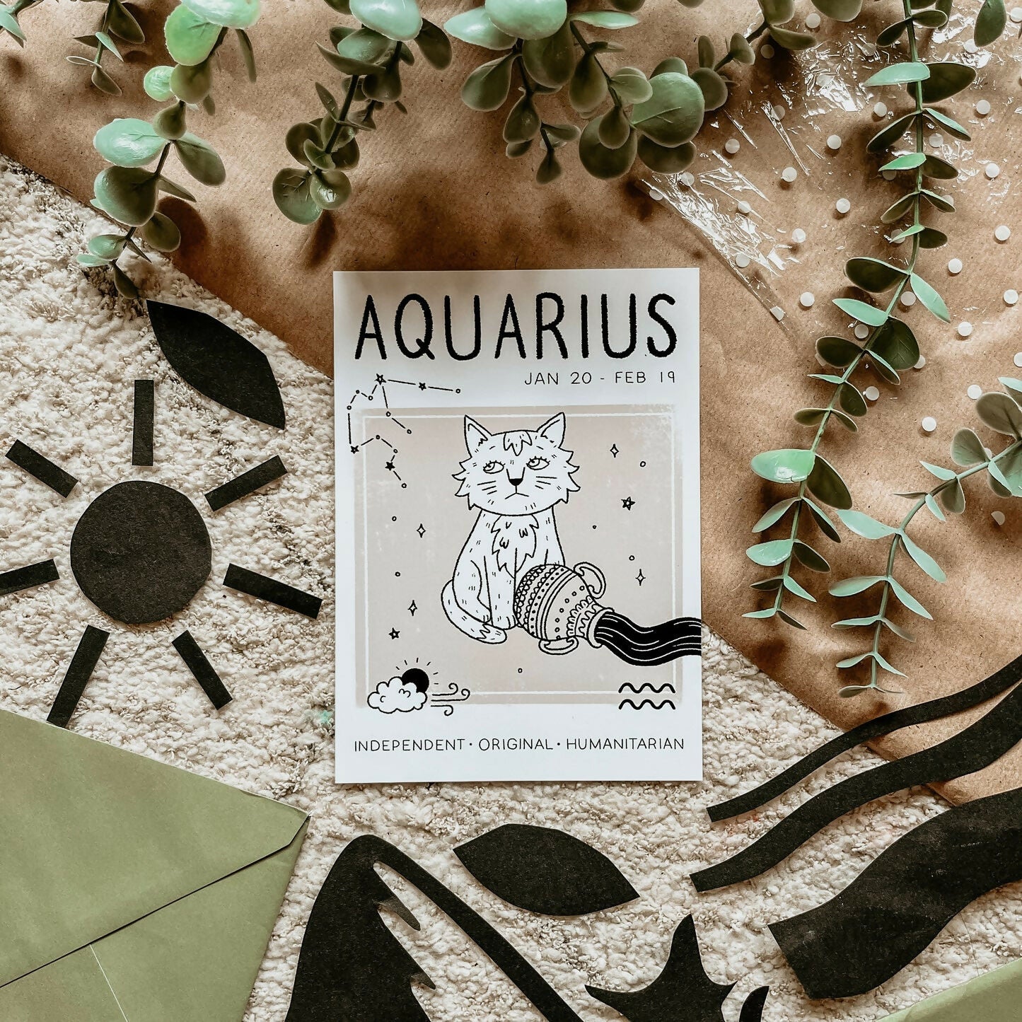 Aquarius Star Sign Cat Print