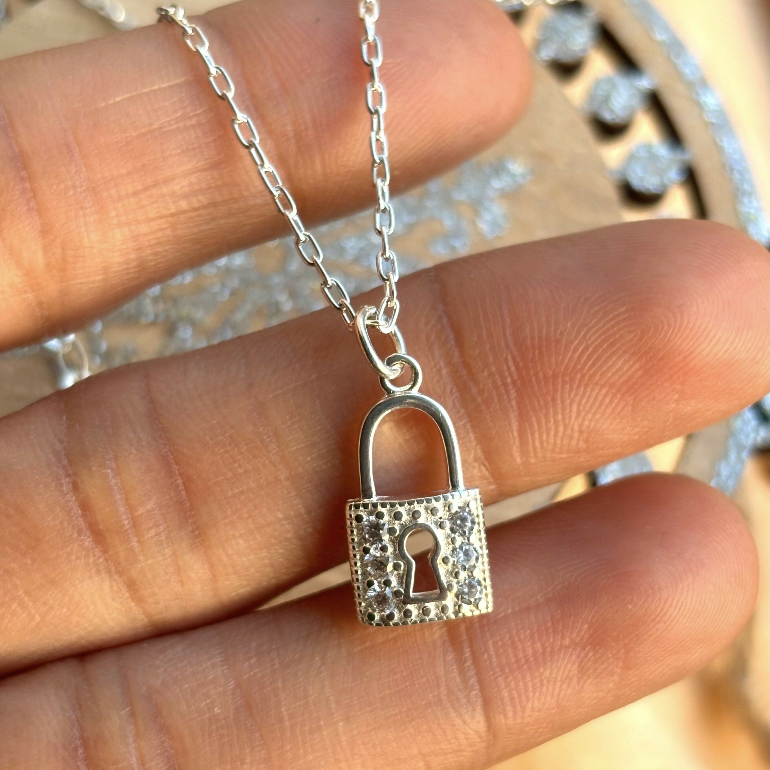 Sterling Silver Padlock Necklace
