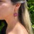 Rose Pink Flower Drop Earrings with Teardrop Crystal Detail