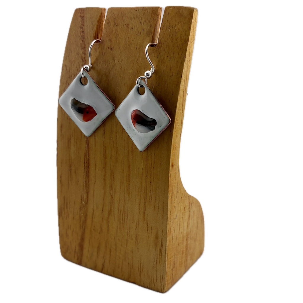 Handmade Robin In The Snow Christmas Earrings Enamel And Sterling Silver