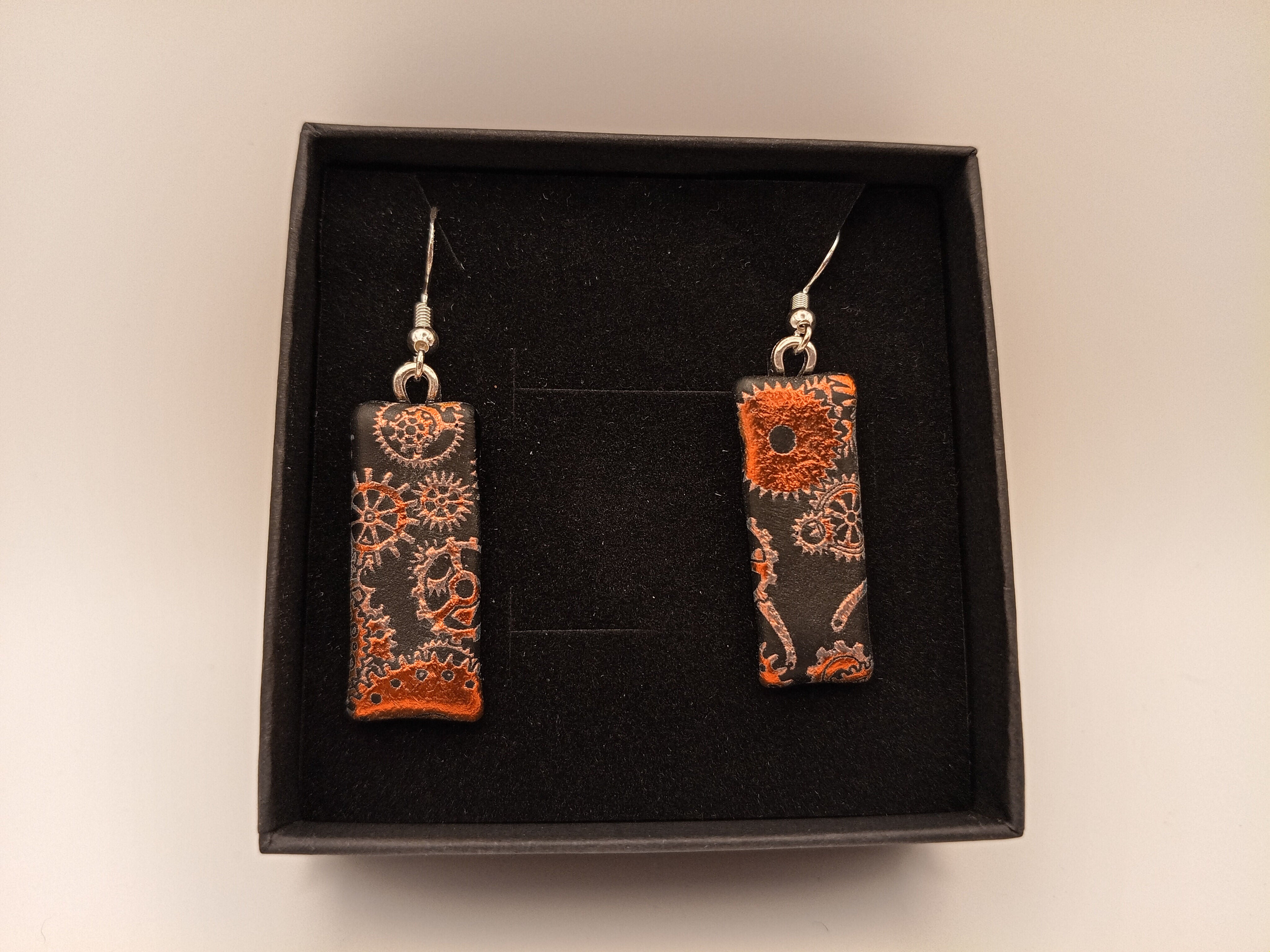 Orange and Black Steampunk Earrings