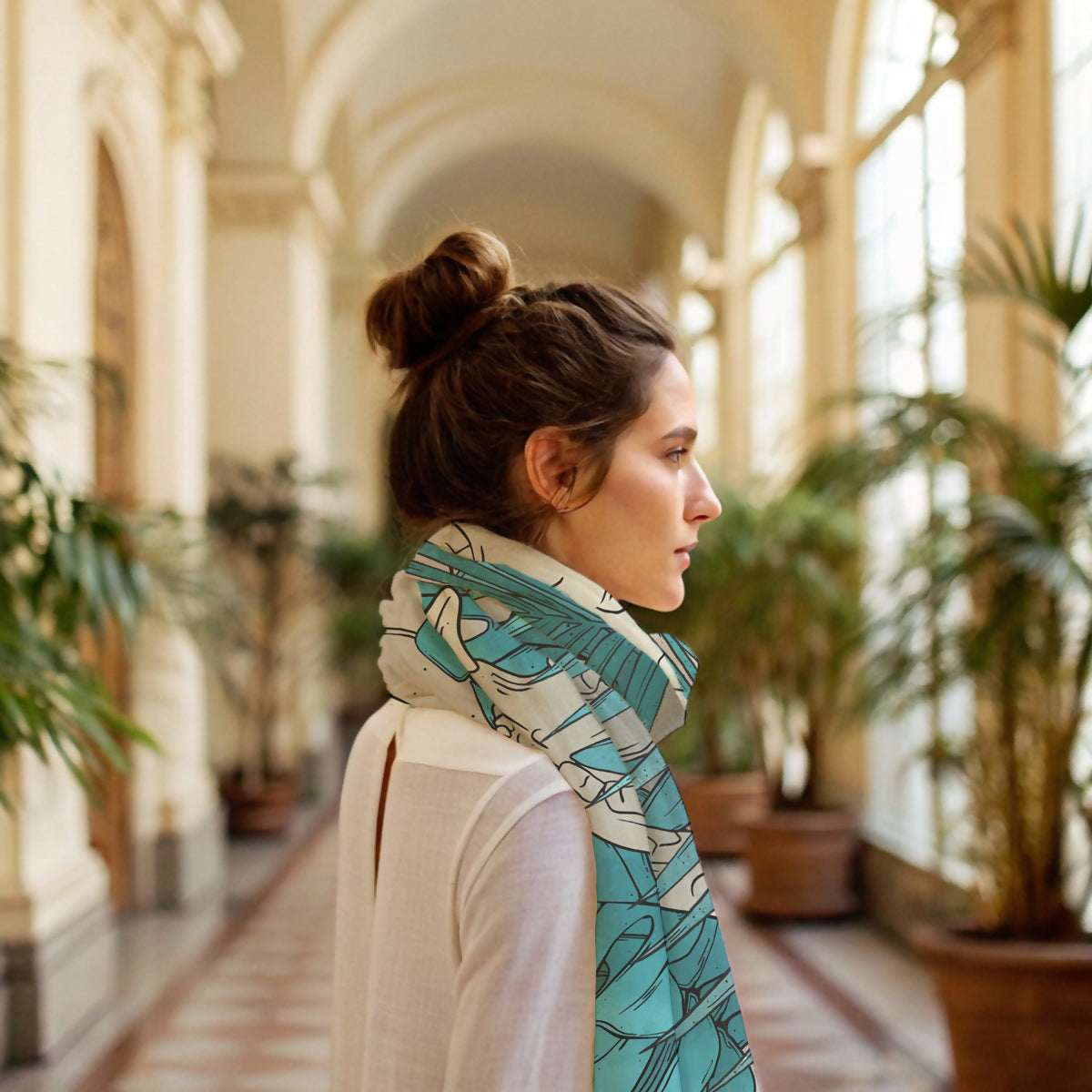 Skull Meets Teal Jungle Scarf