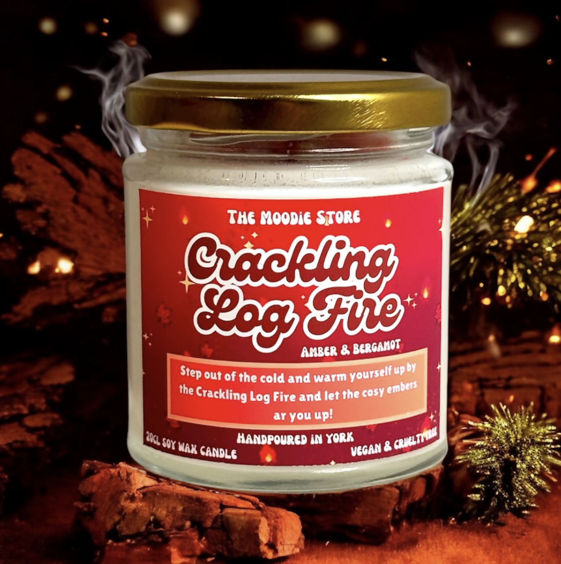 Crackling Log Fire - Amber & Bergamot Fragranced Vegan Soy Wax Candle