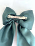 Dark Green Satin Hair Bow with Barrette Clip