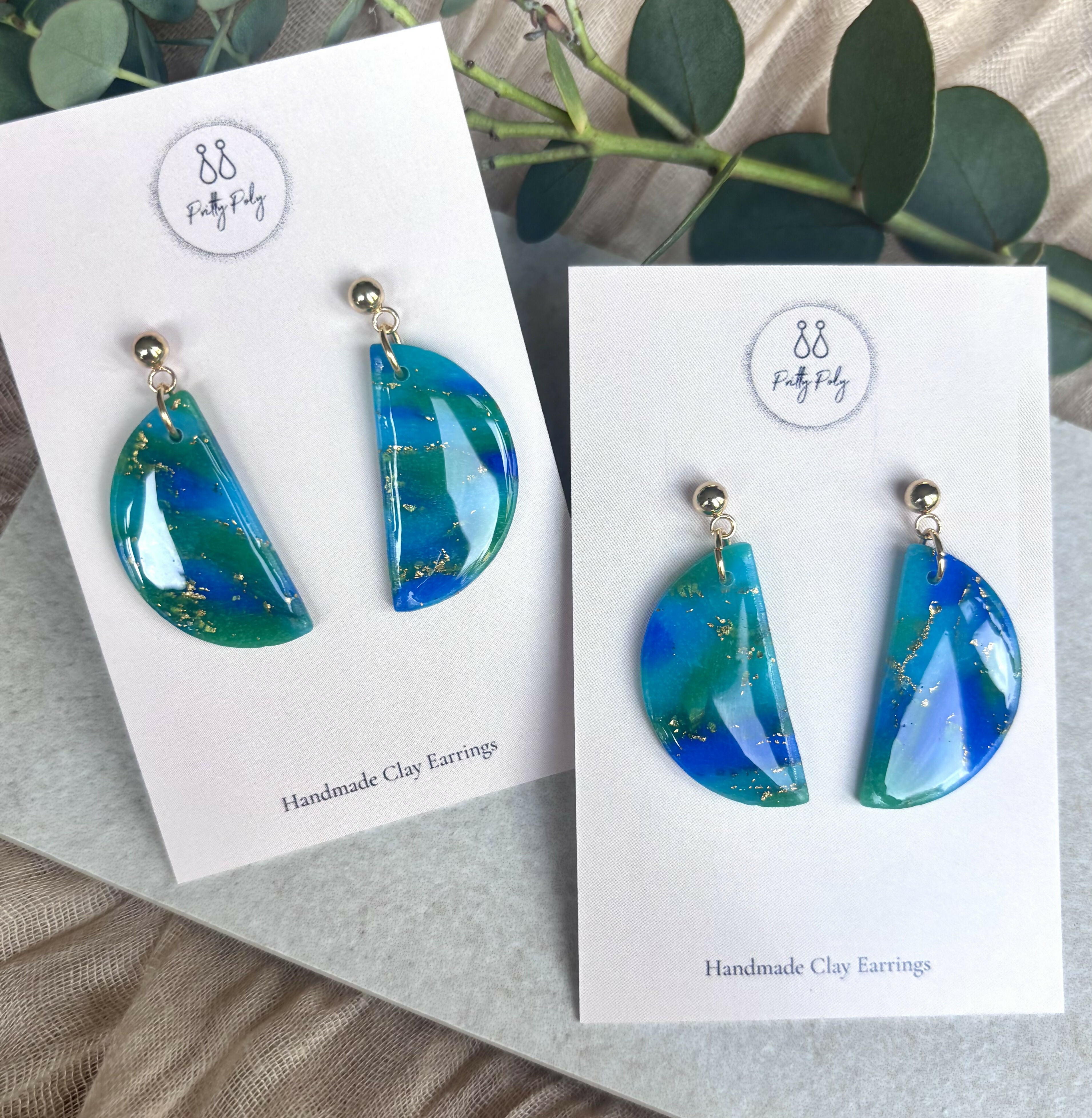 Ocean Dream Collection - Medium Semi Circle Polymer Clay Earrings