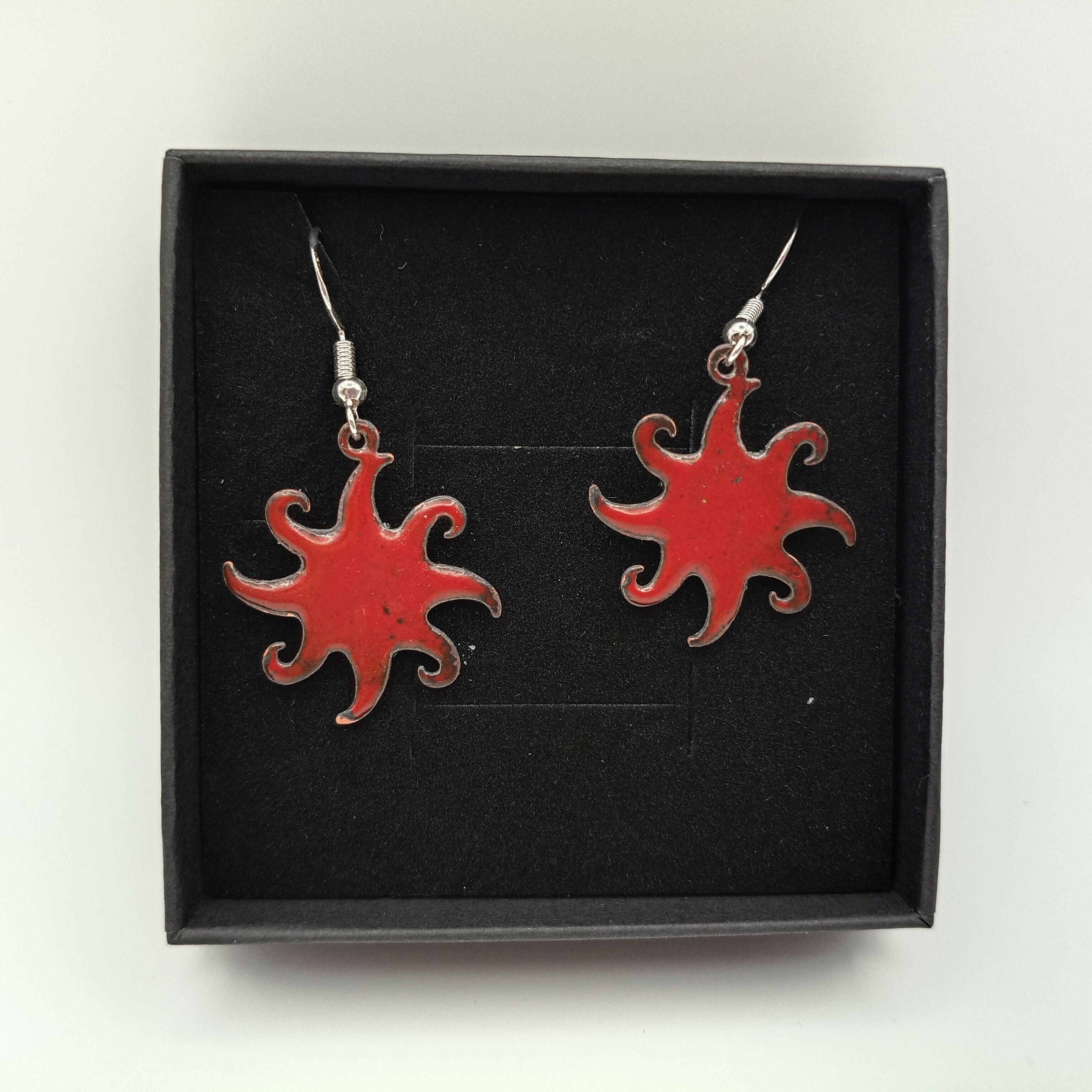 Red Enamel Sunburst Earrings