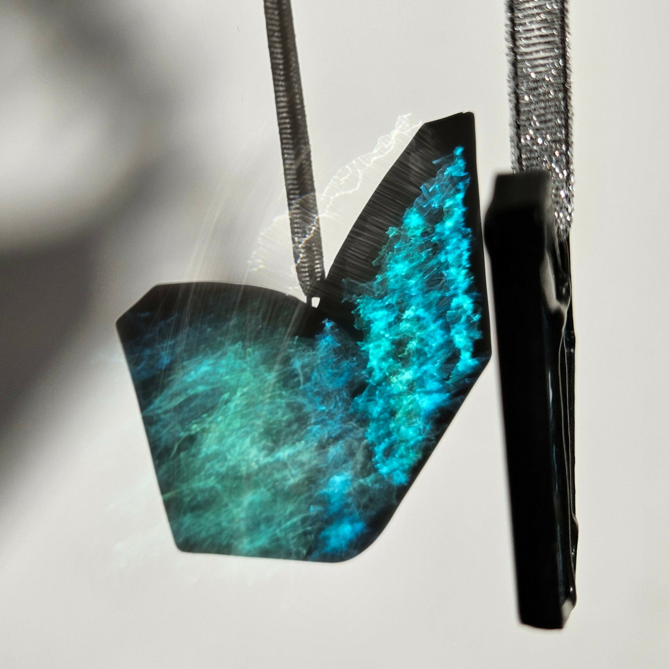 Textured Iridescent Green-Blue Book Stained Glass Suncatcher