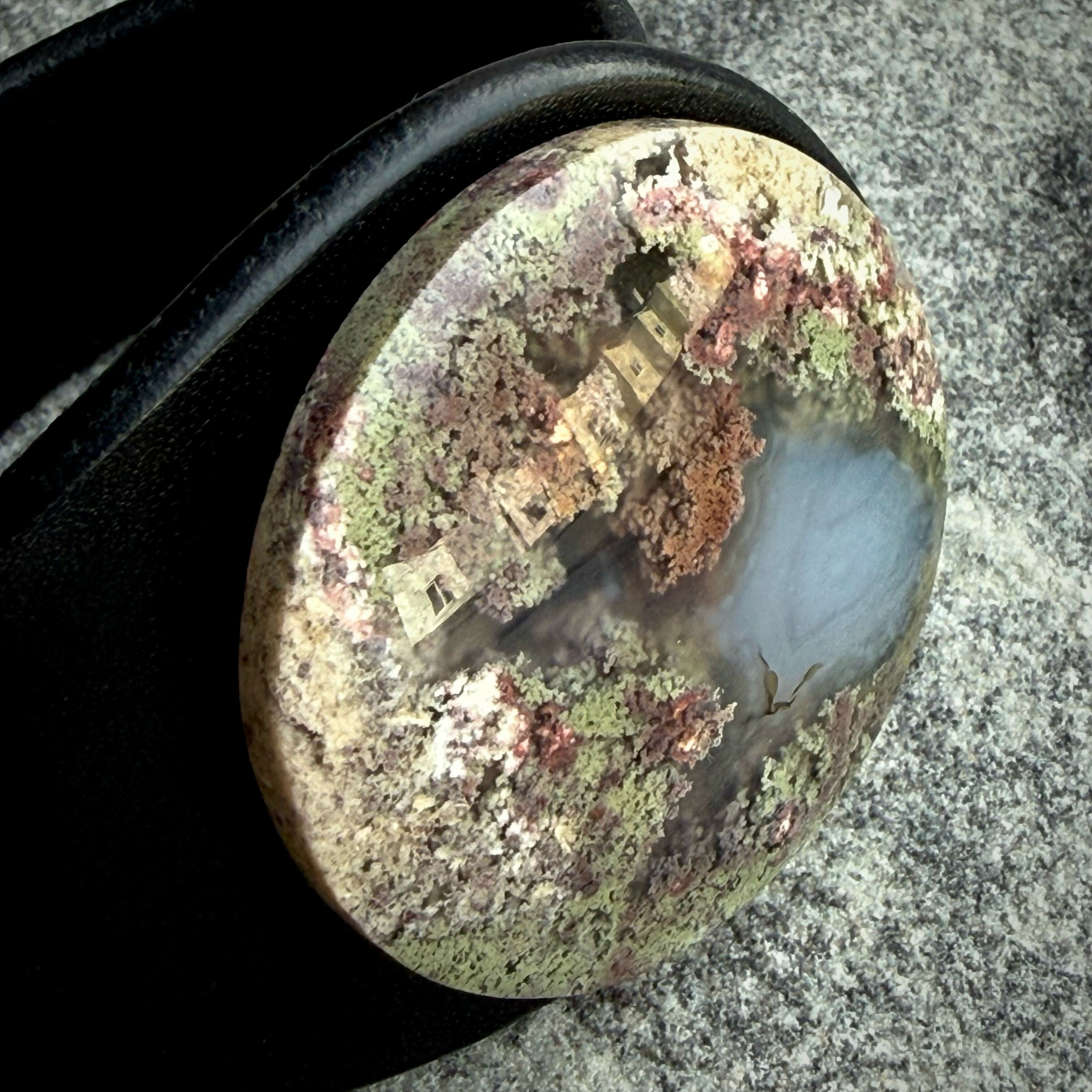 Handcrafted Natural Leather & Scenic Moss Agate Gemstone Bracelet - Size S or M