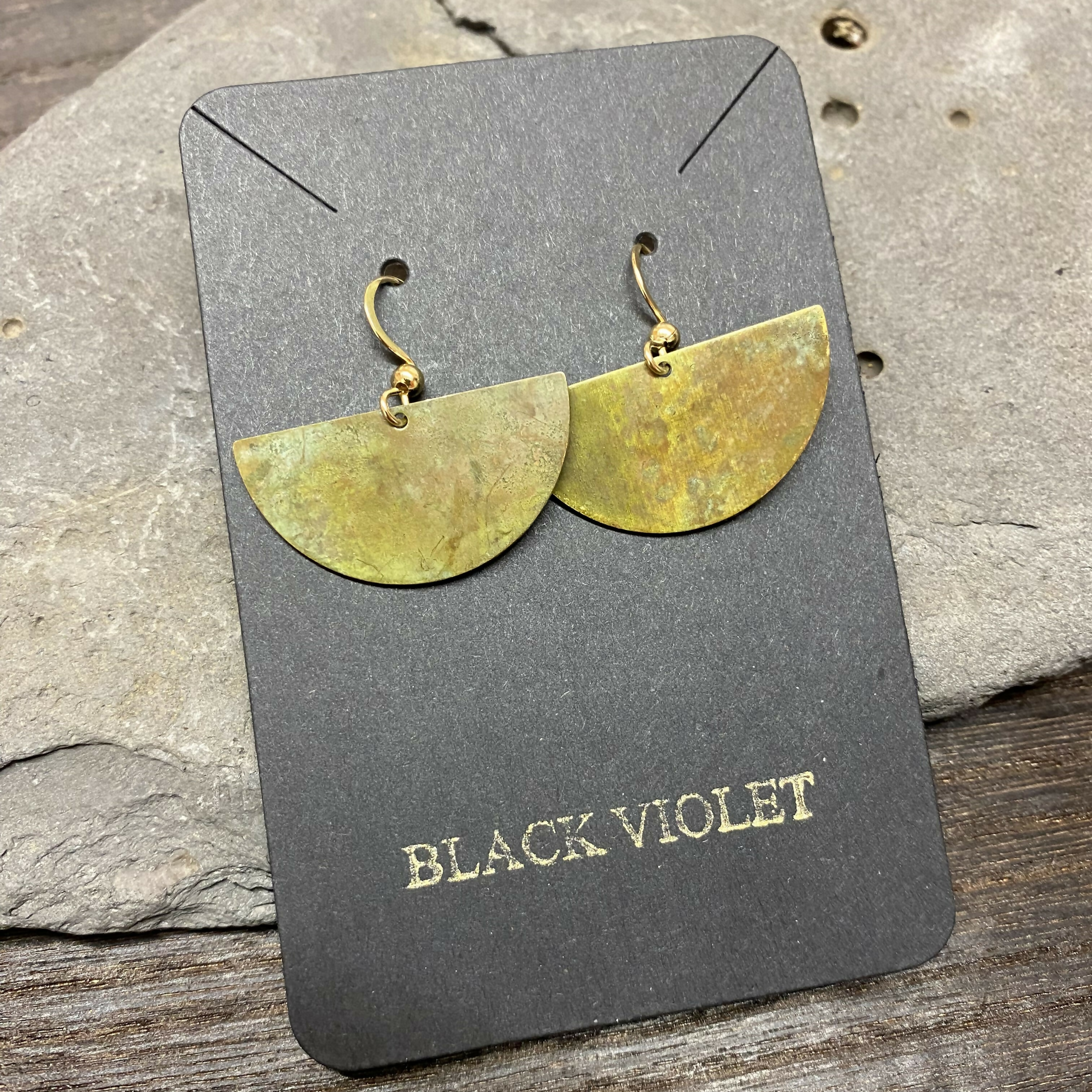 Brass Patina Semi Circle Earrings