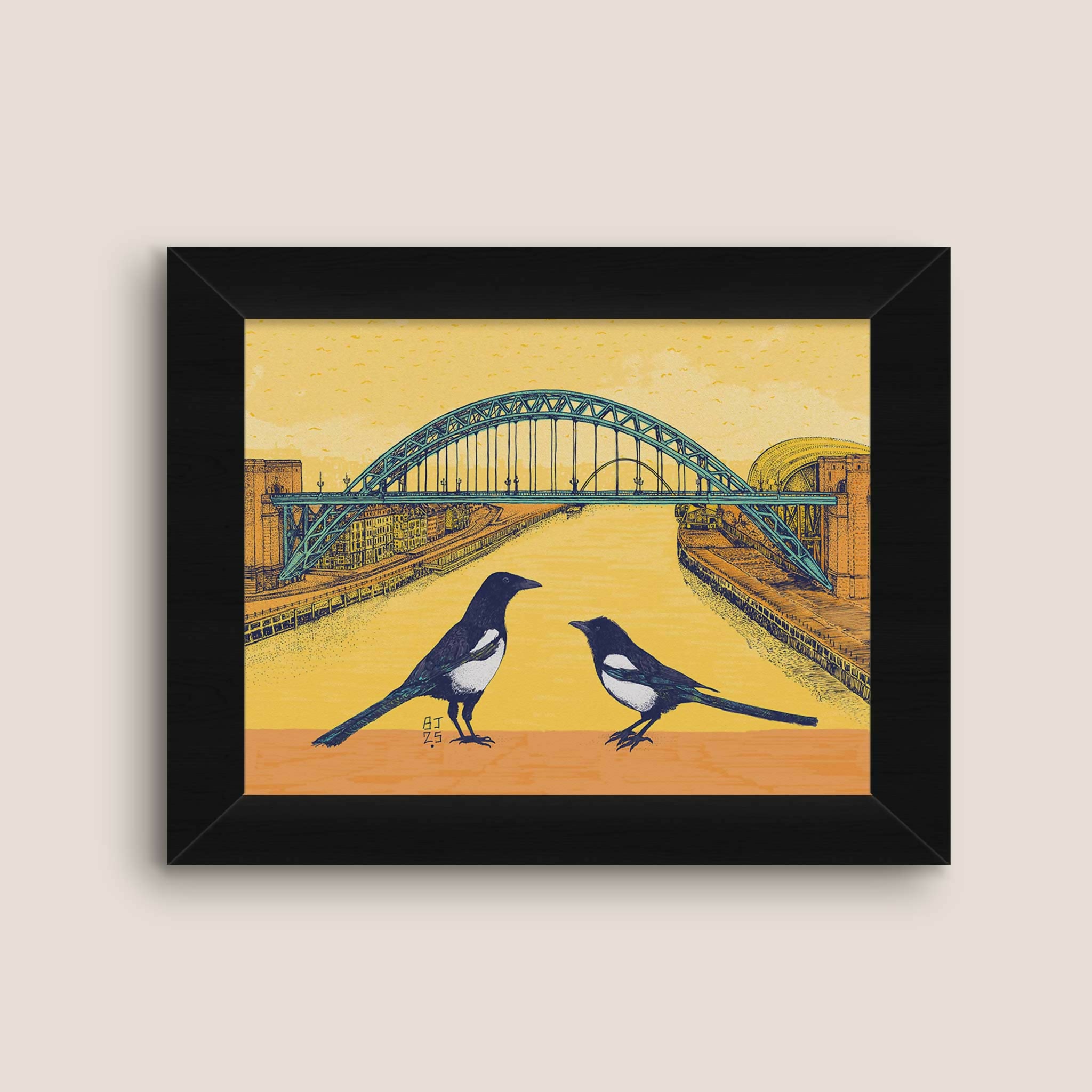 Tyne Bridge and Magpies Art Print