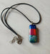 Fused Dichroic Glass Rectangular Pendant With a Cord Necklace (Blues and Pink)