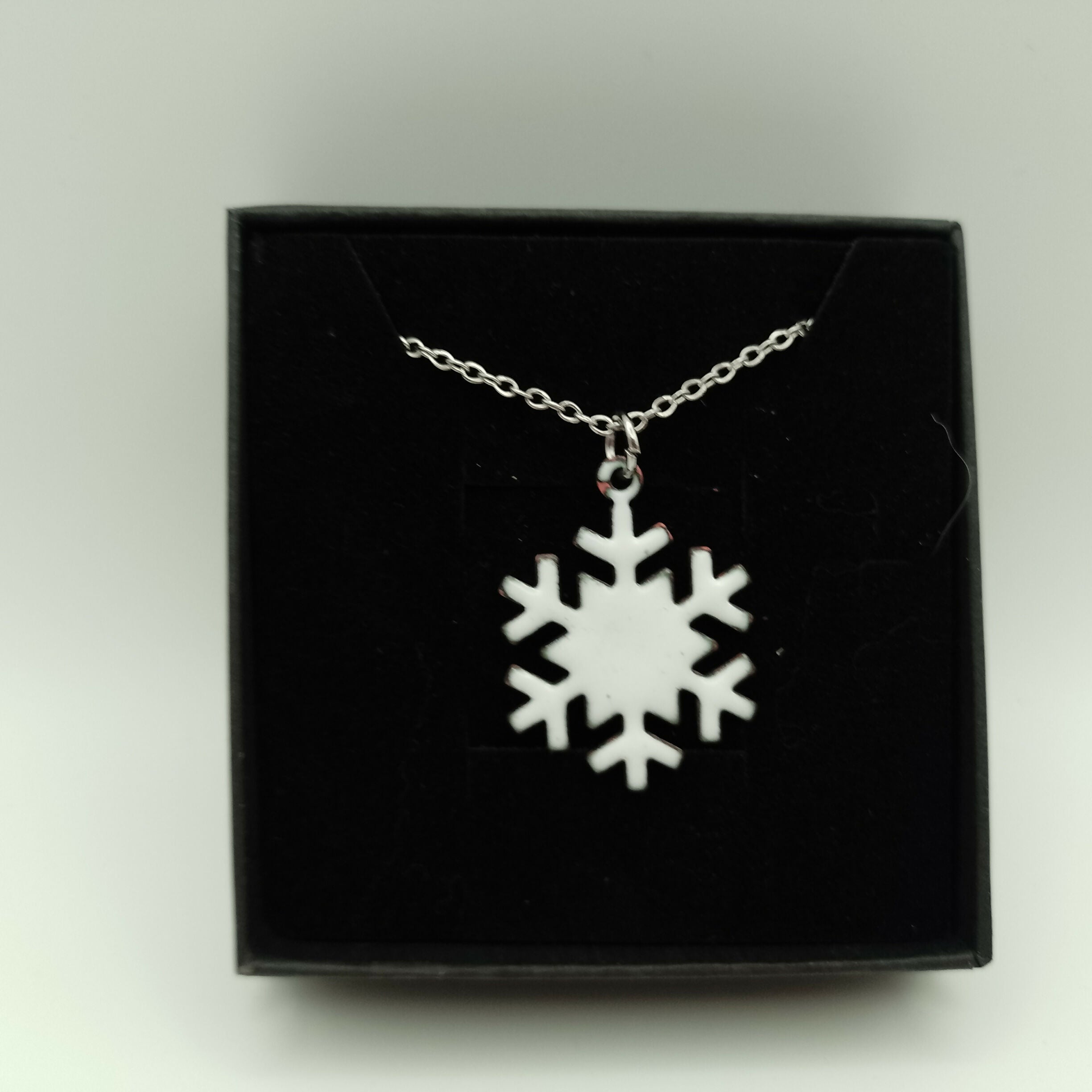 White Enamel Snowflake Earrings and Pendant Set