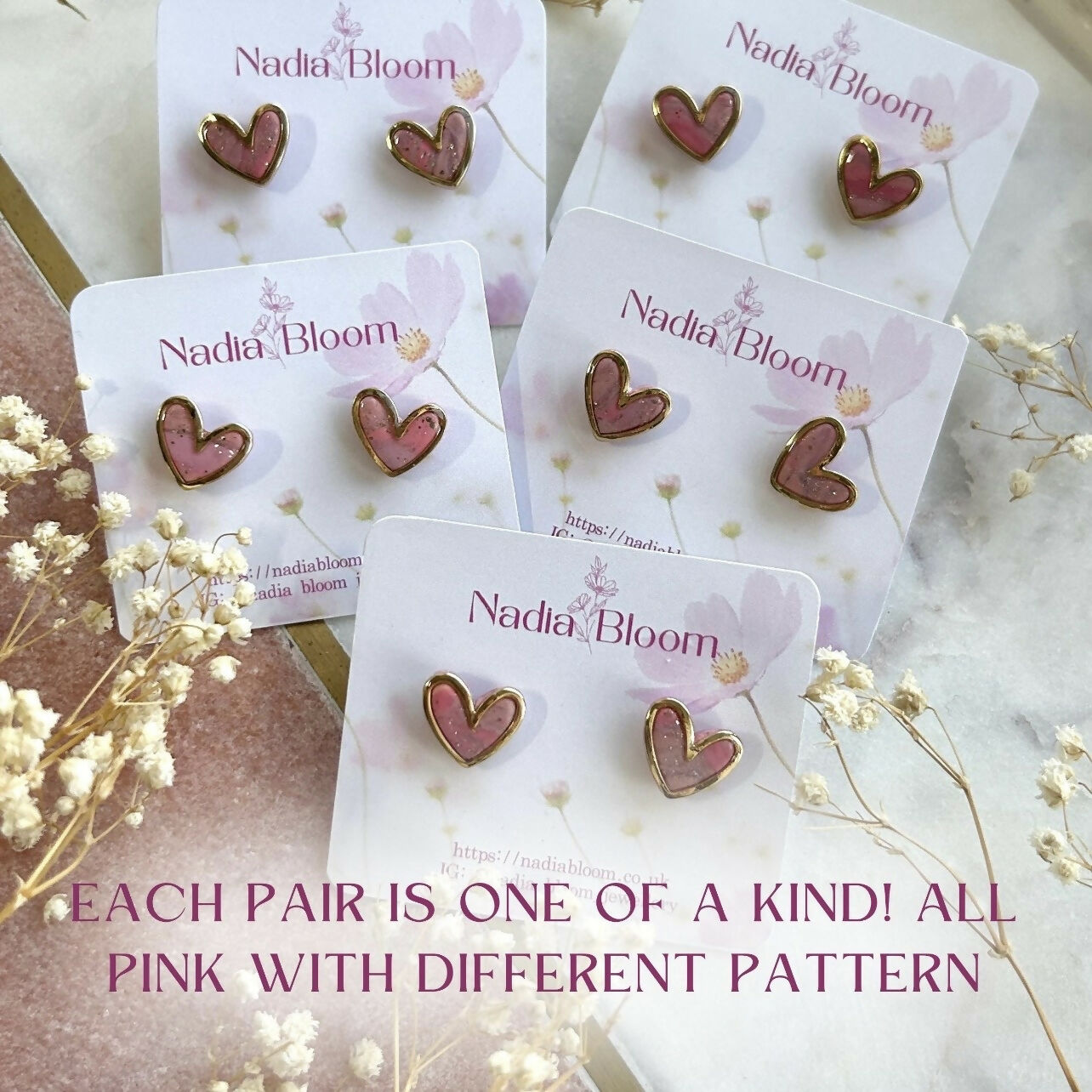 Pink and Beige Heart Studs