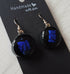 Fused Dichroic Glass Round Earrings in Blue and Black with Sterling Silver Hooks