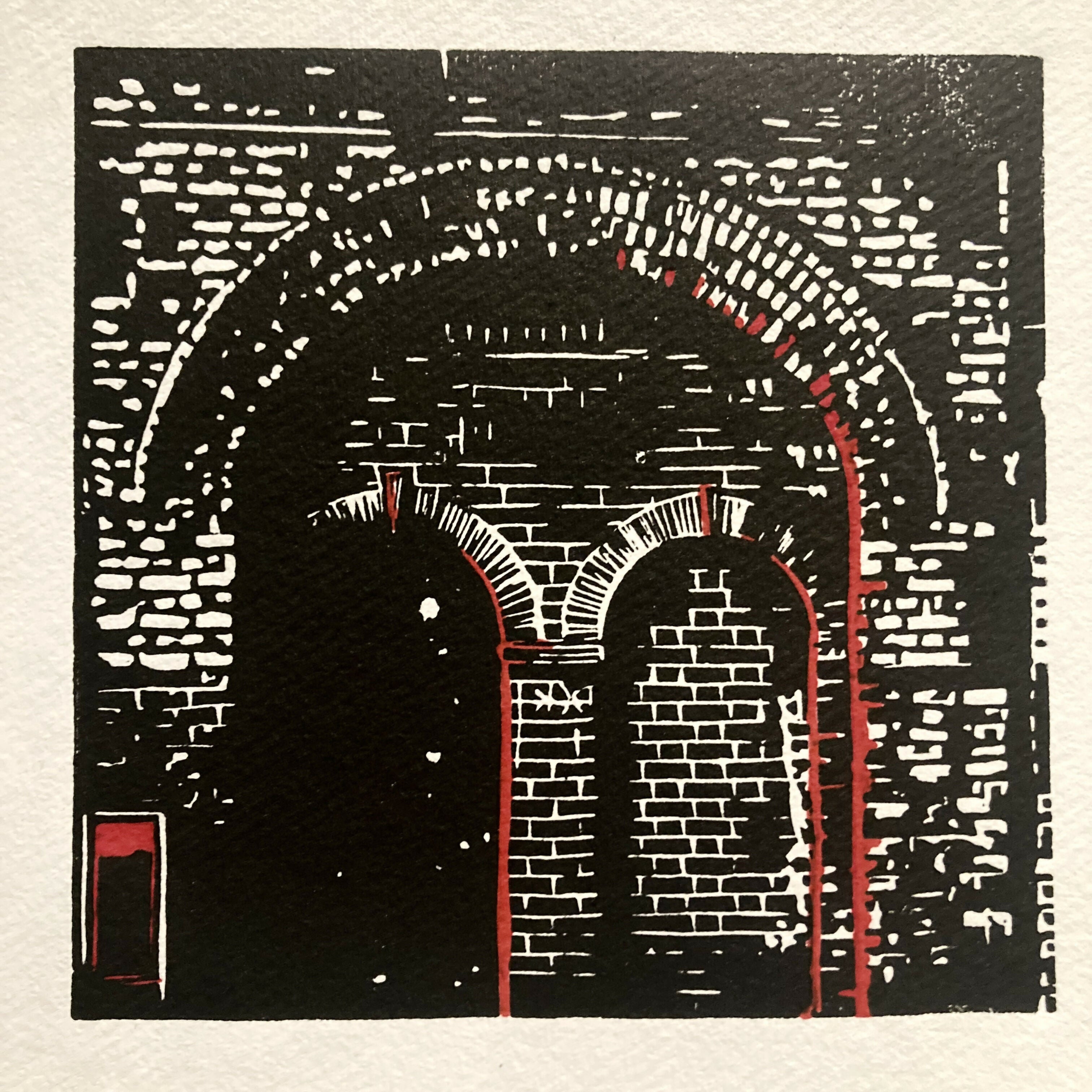 Archway - Square Hand Carved Lino Print On Khadi Paper
