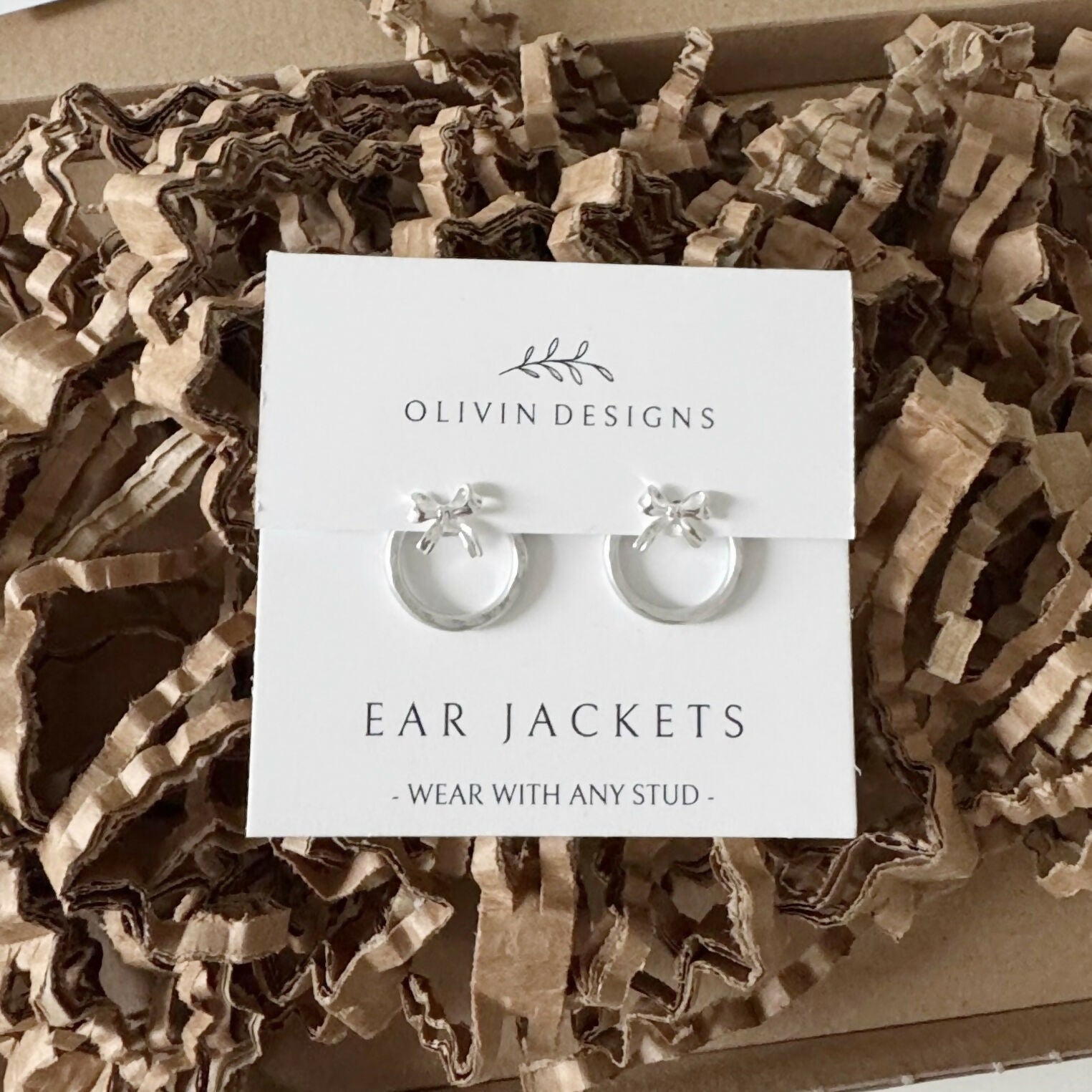 Bow Wreath Ear Jackets: Sterling Silver or 18K Gold Plated Studs