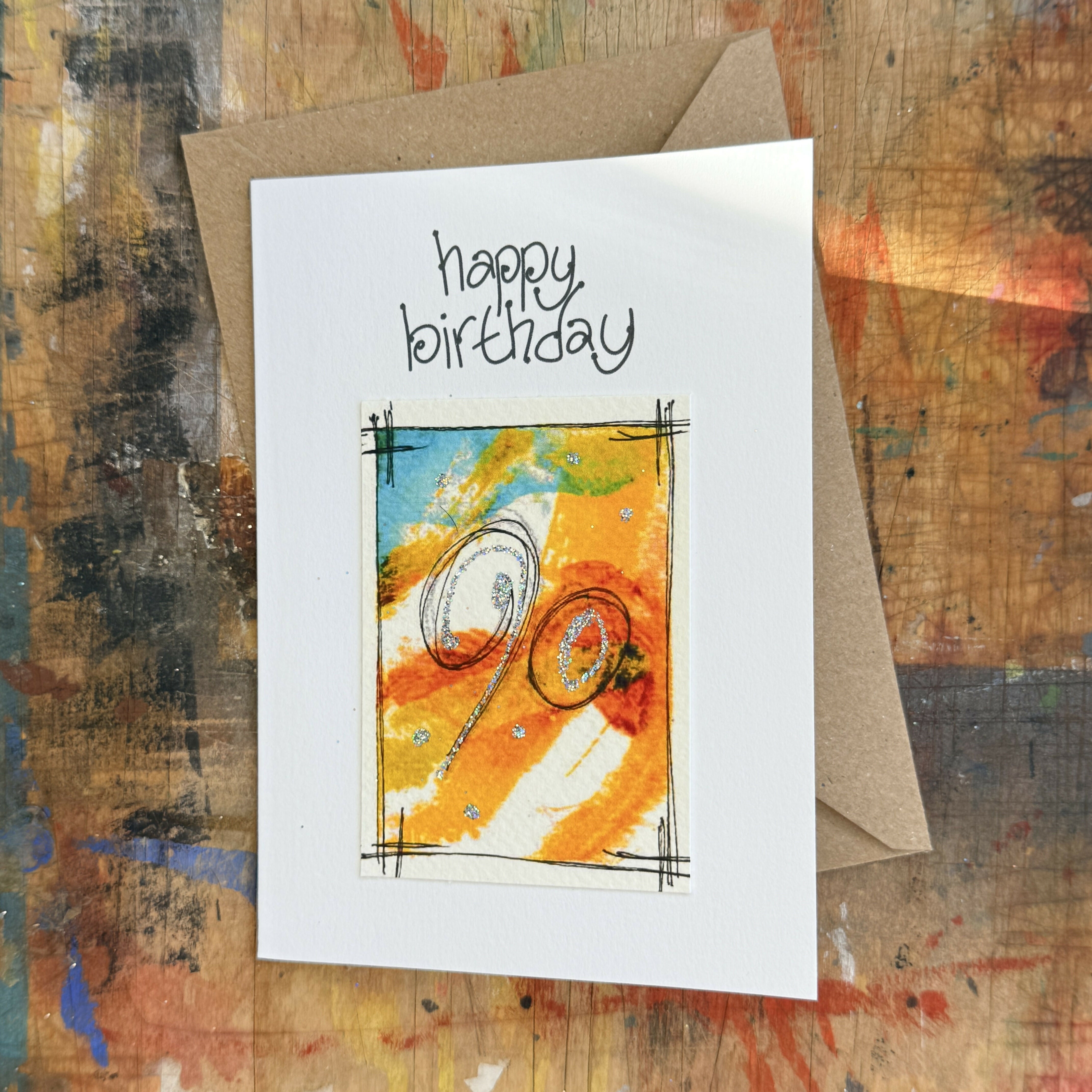 Abstract Sparkle 90th Birthday Card in Yellow