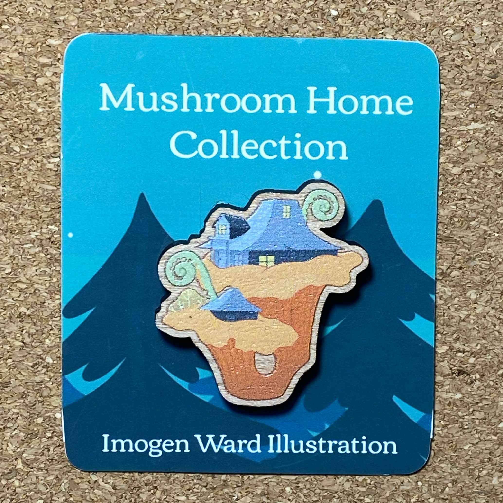 Cottagecore, Whimsical Wooden Mushroom House Pins - Chanterelle clifftop