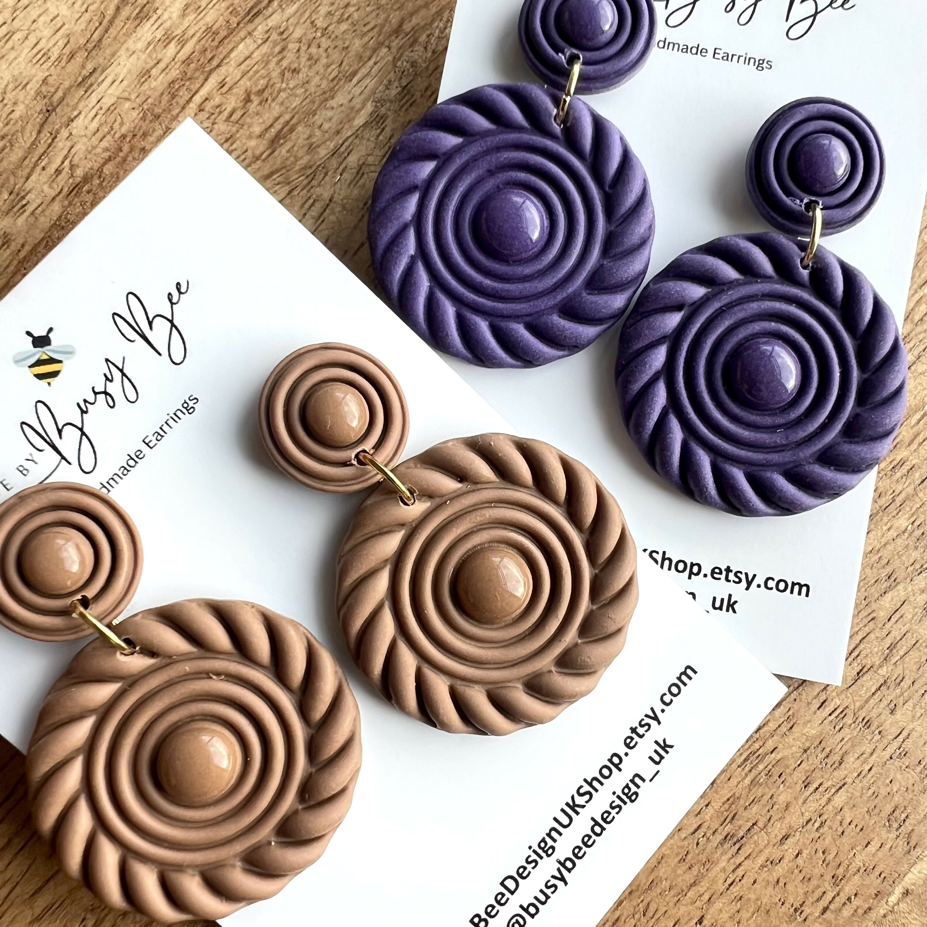 Boho Statement Dangle Earrings – Polymer Clay Swirl Circle Drop Earrings, Modern Geometric Earrings, Handmade Clay Jewellery