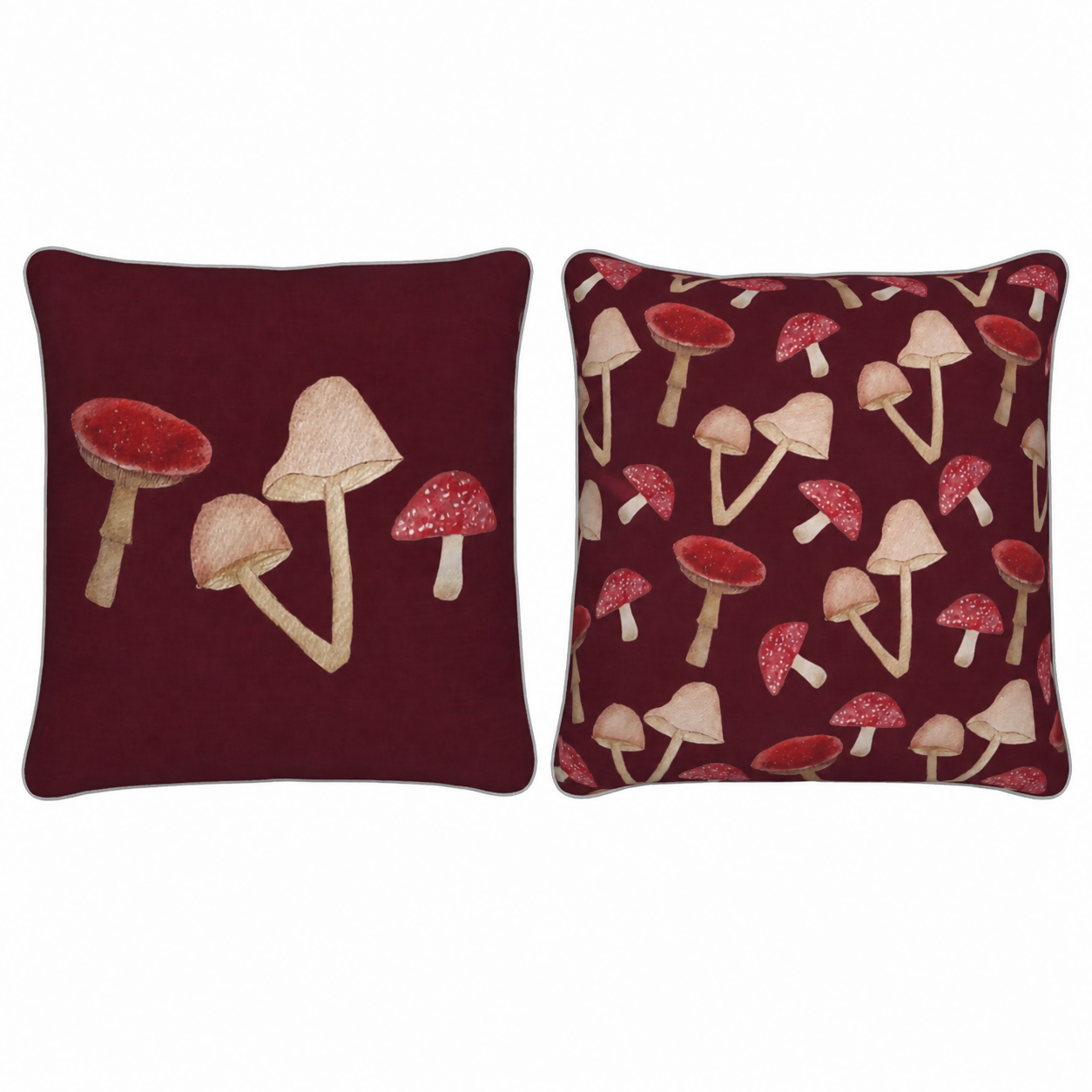 So Mush Love – Burgundy Mushroom Velvet Decorative Cushion