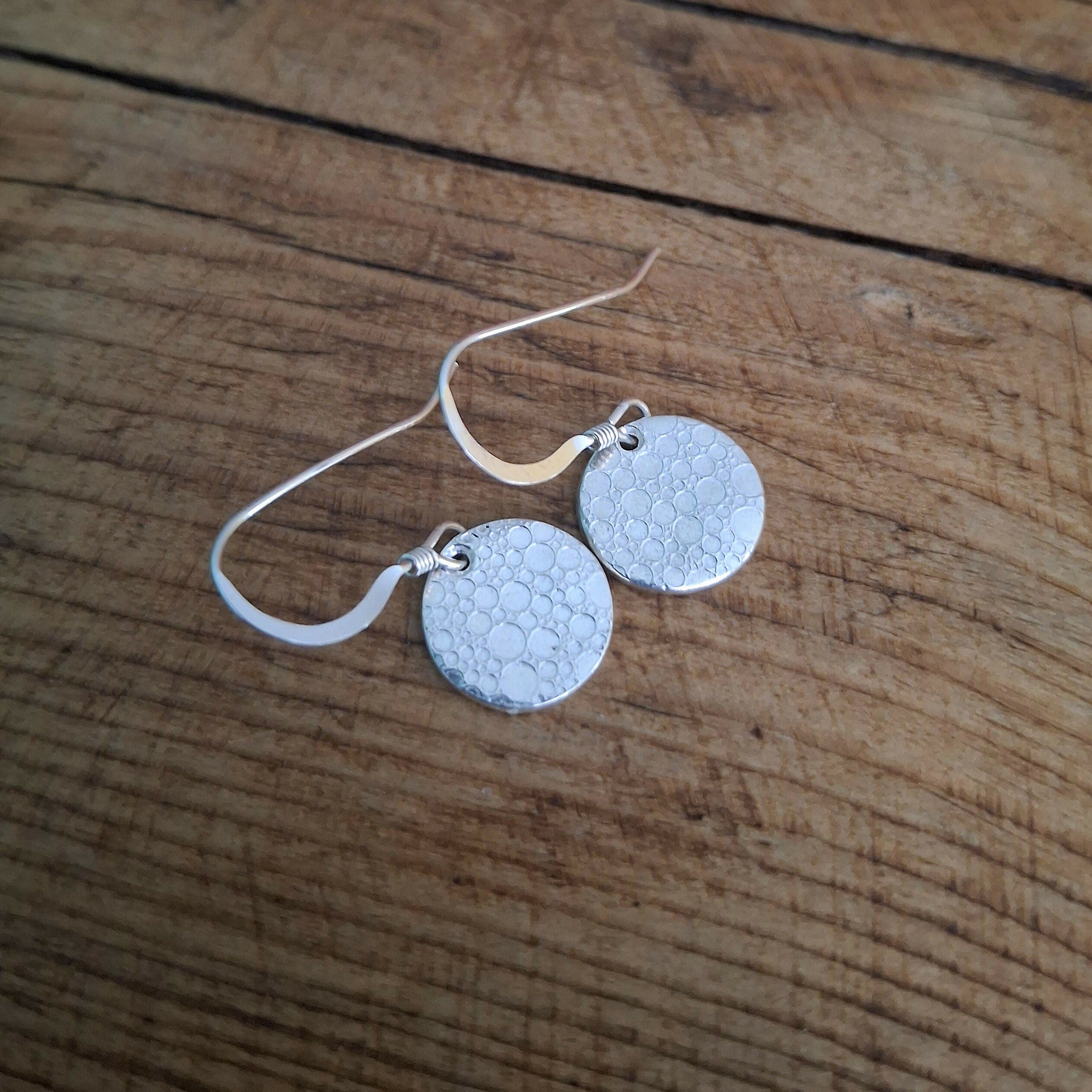 Handmade Round Silver Earrings Bubble Texture