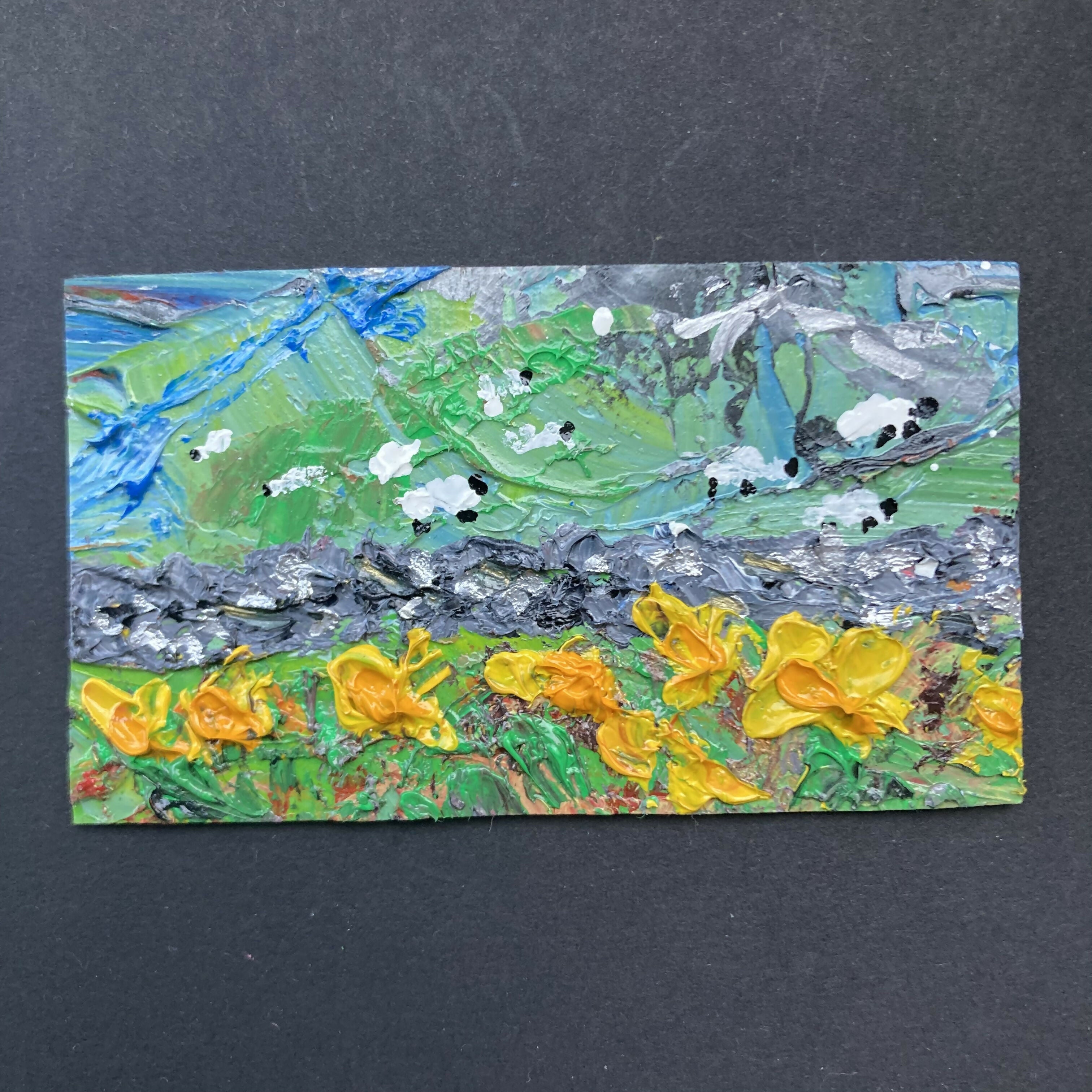 Sheep In Daffodils Oil Painting Mini Canvas Fridge Magnet