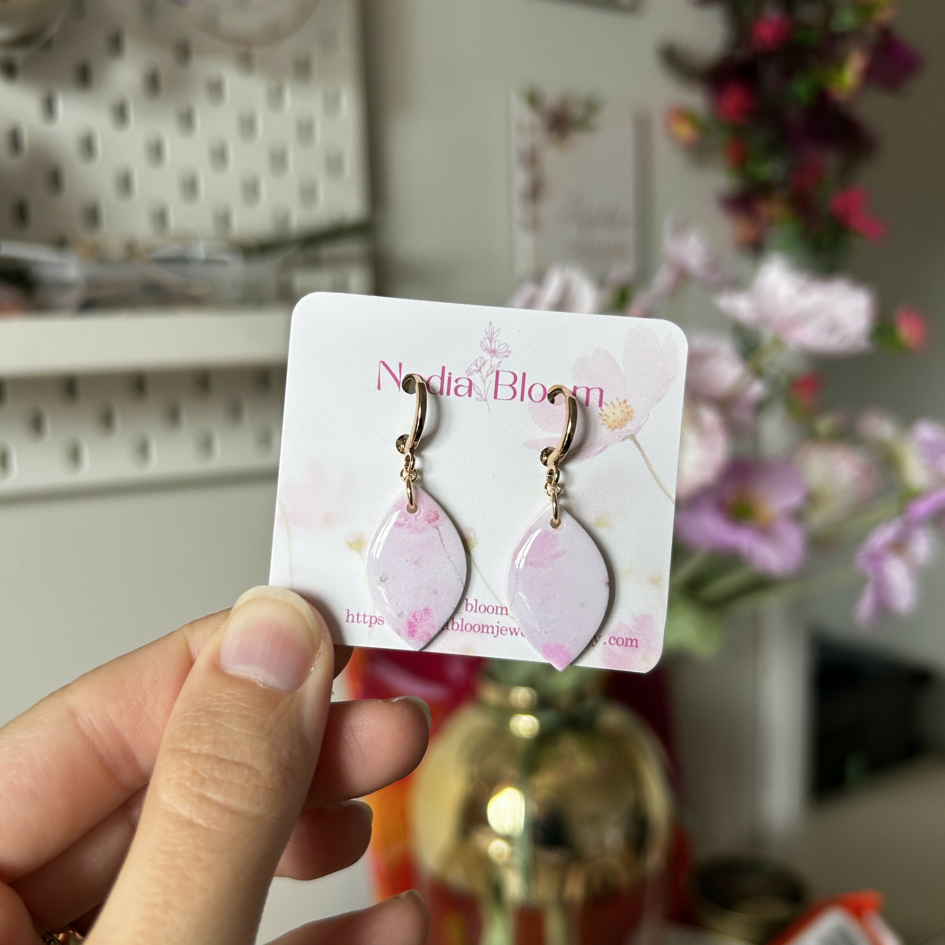 Pink flower earrings