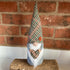 Autumnal Gnome Decoration, a Handmade Gonk with a Wool Tweed Checked Hat and Holding a Matching Heart