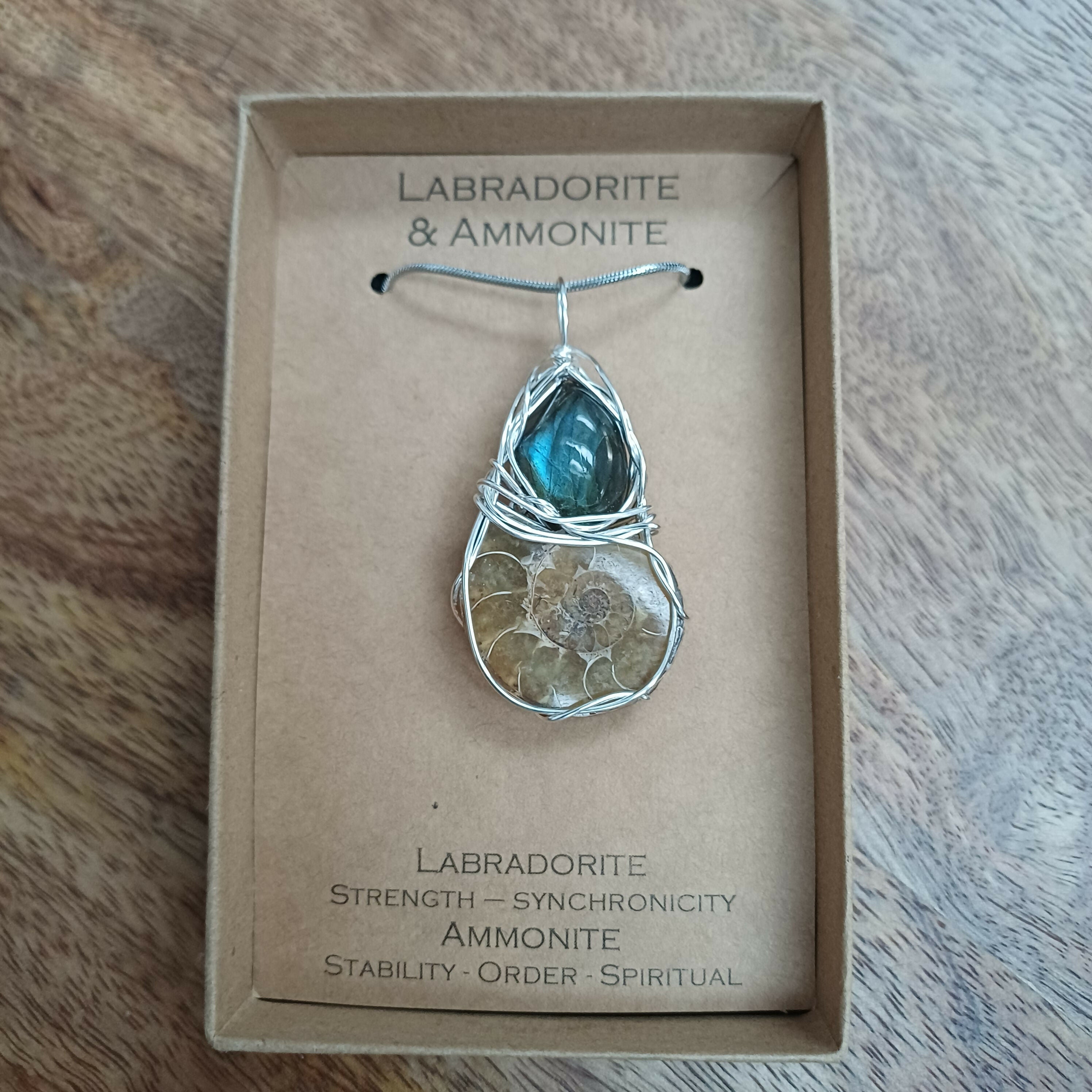 Labradorite and Ammonite Wire Wrapped Pendant