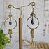 Black Pearl Gold Wire Earrings; Freshwater Baroque Natural Pearl Hammered Brass wire Hoop Dangly Earrings