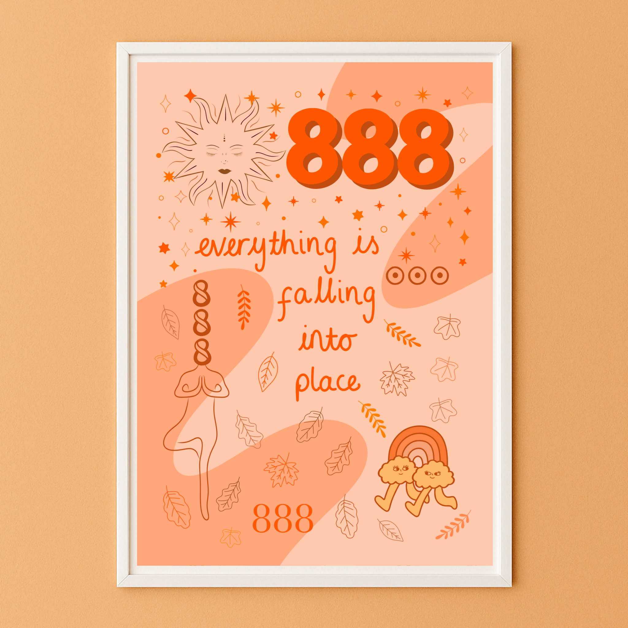 888 Angel Number Print Unframed A4 Peach Orange
