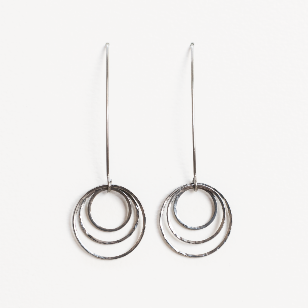Hammered Triple Circle Stainless Steel Drop Earrings