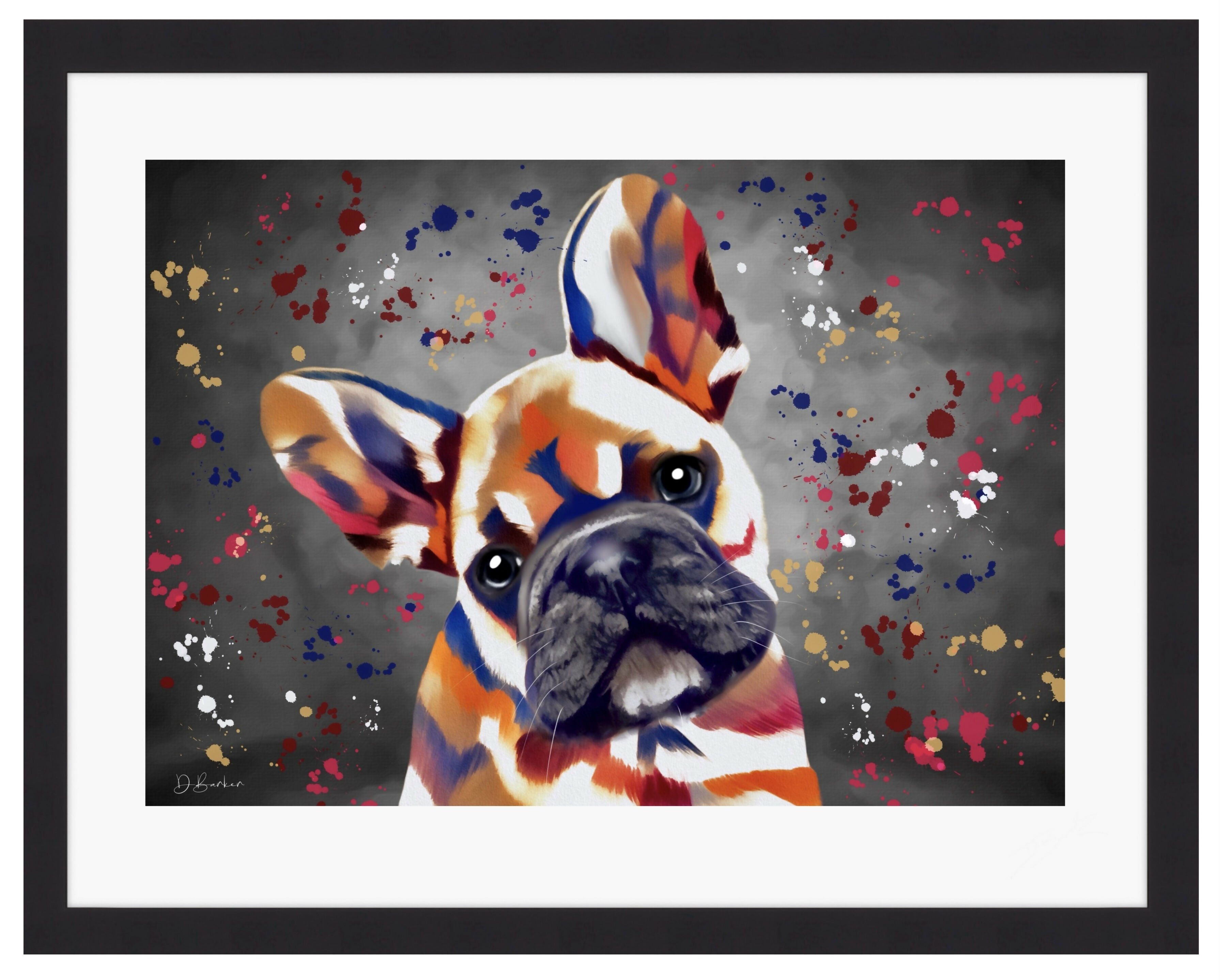 LARGE FRENCH BULLDOG COLOUR SPLASH FRAMED ARTWORK.