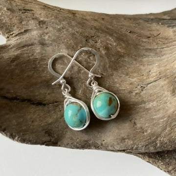 Turquoise Drop Earrings, Sterling Silver
