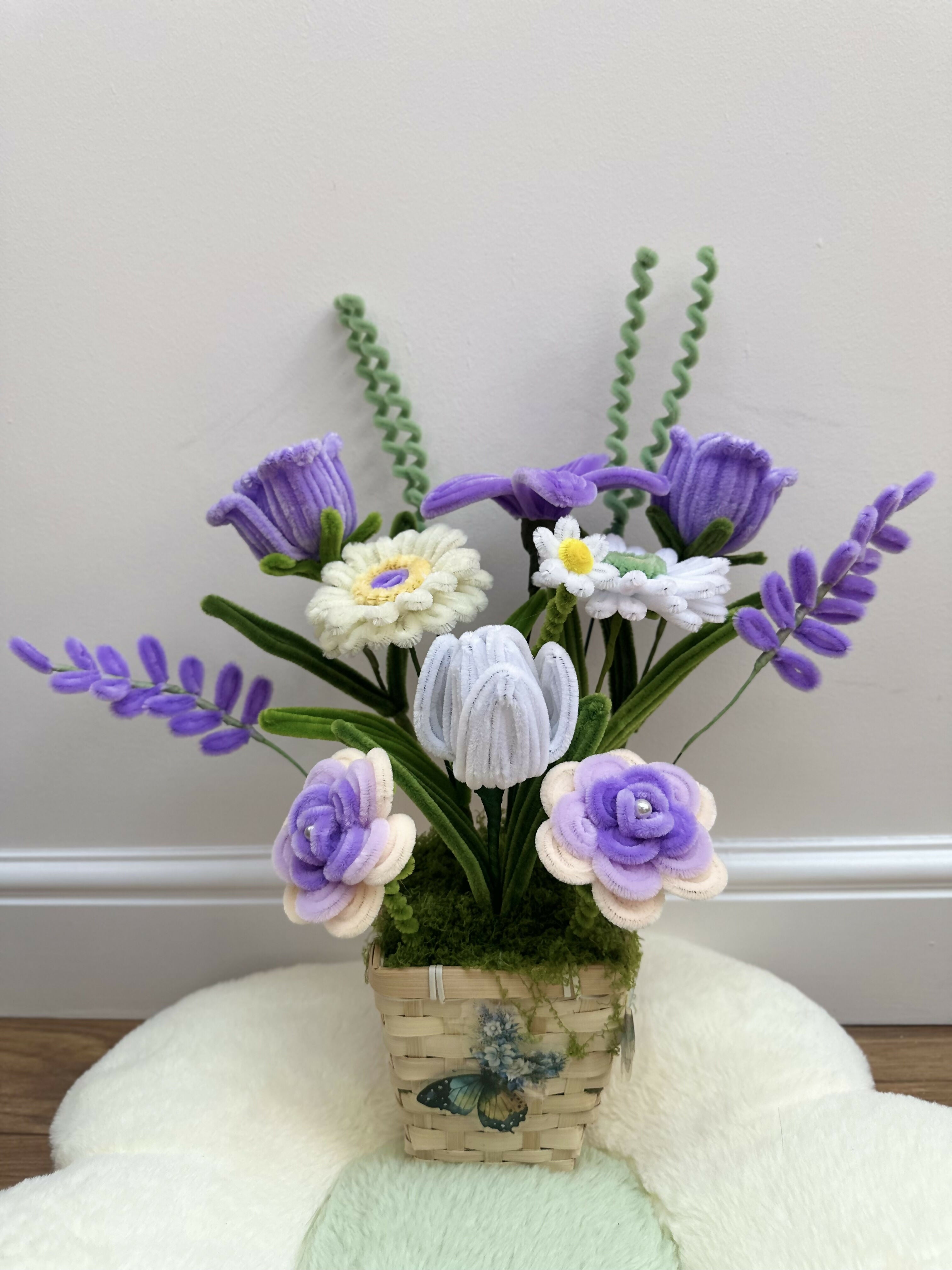 Handmade Chenille Wildflower Basket Arrangem