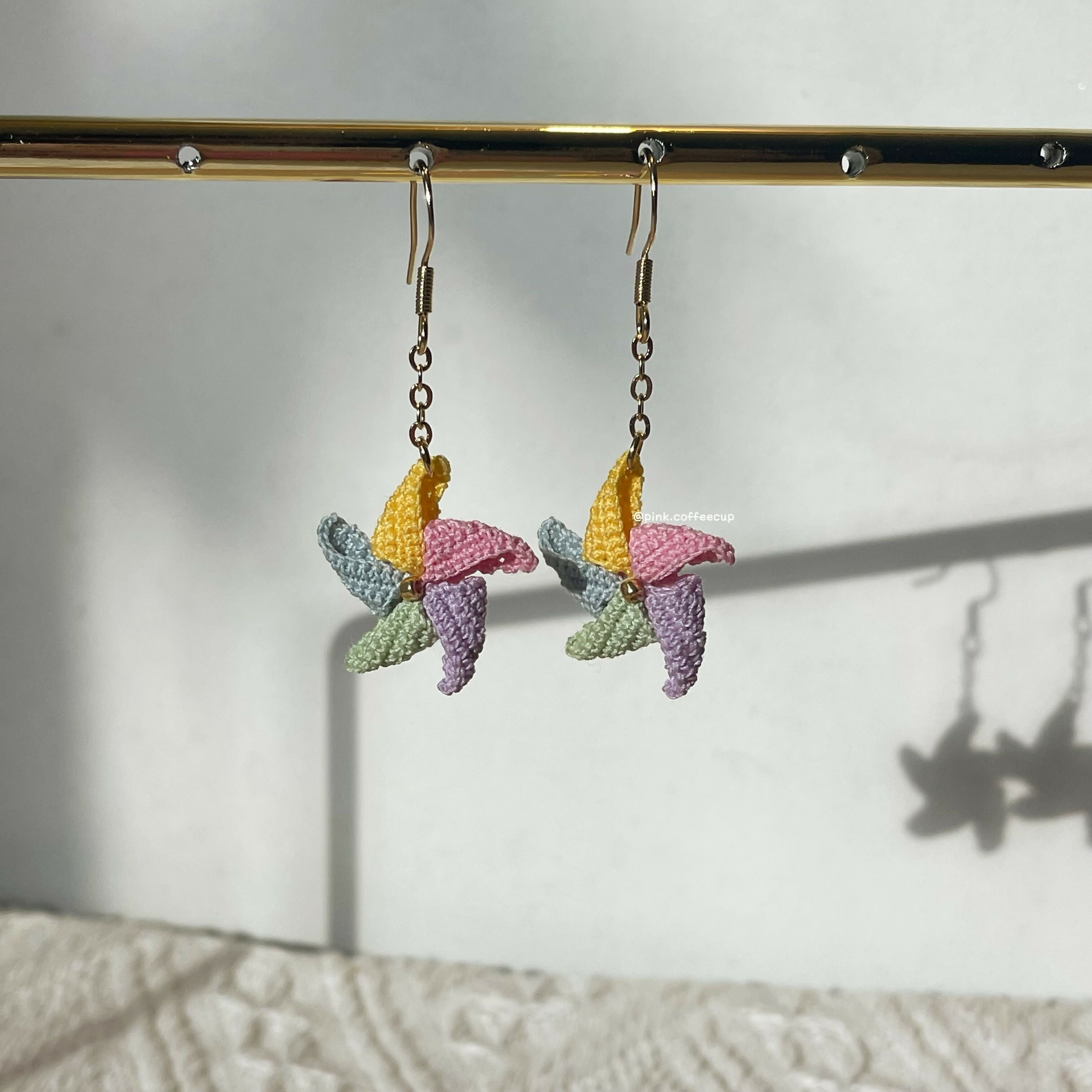 Micro Crochet Pinwheel Drop and Dangle Earrings