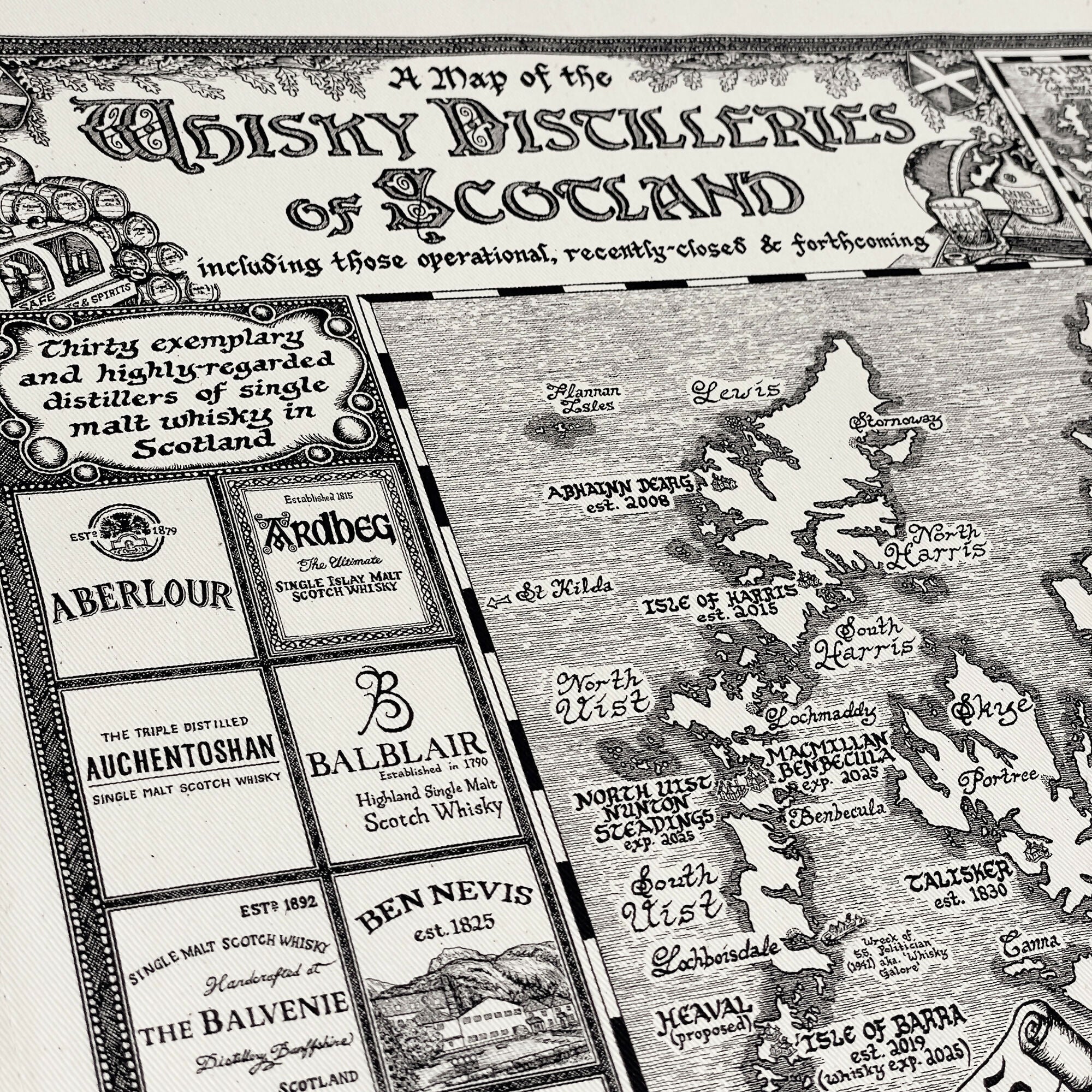 Scotland Whisky Map Tea Towel
