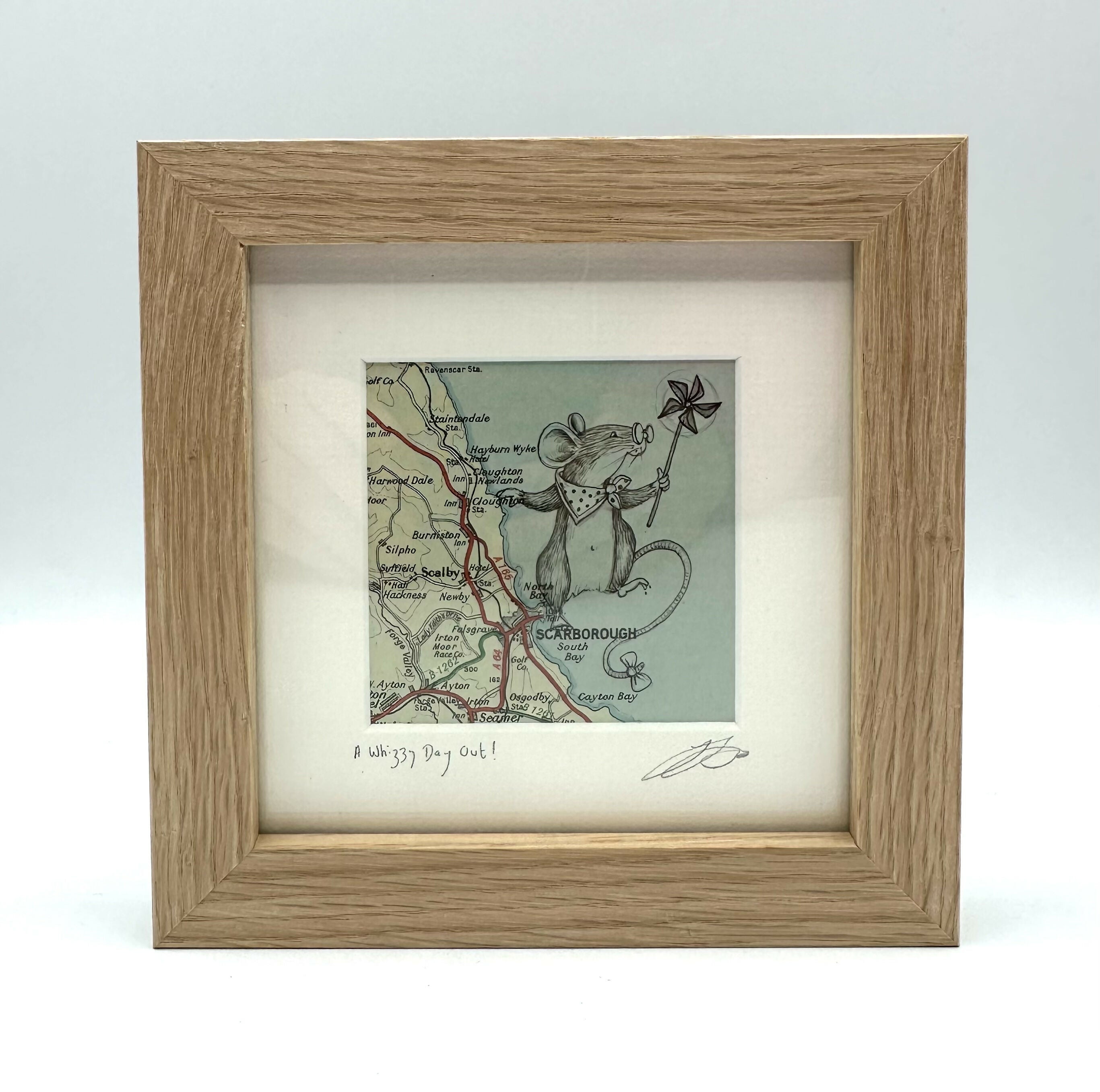 A Whizzy Day Out! - Original Pen Drawing On Vintage Map ( SCARBOROUGH) by Jenny Davies