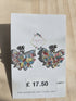 Stainless Steel Real Queen Anne's Lace Flower and Pearl Bow Dangle Earrings