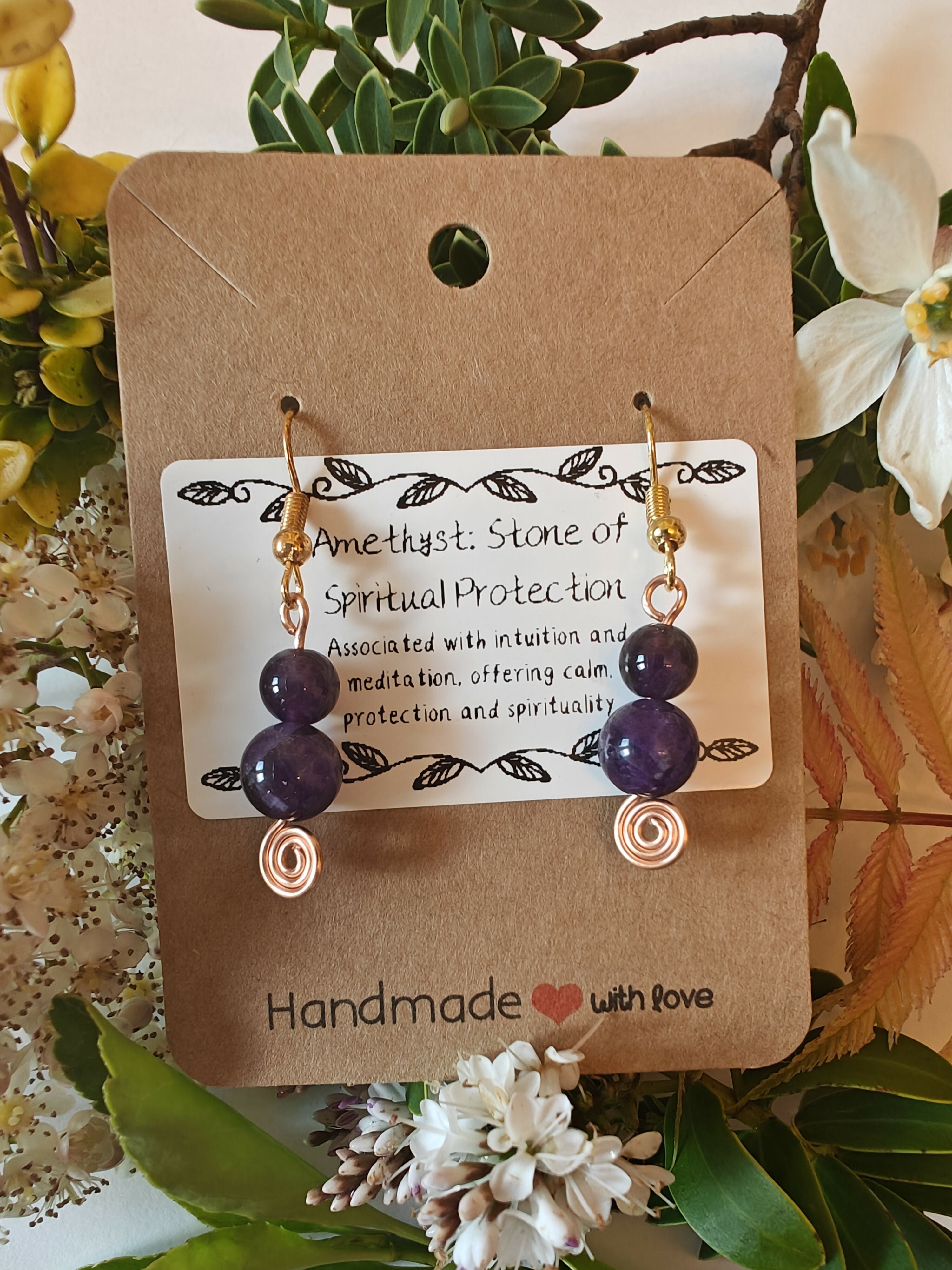 Amethyst Wire Wrapped Crystal Bead Earrings