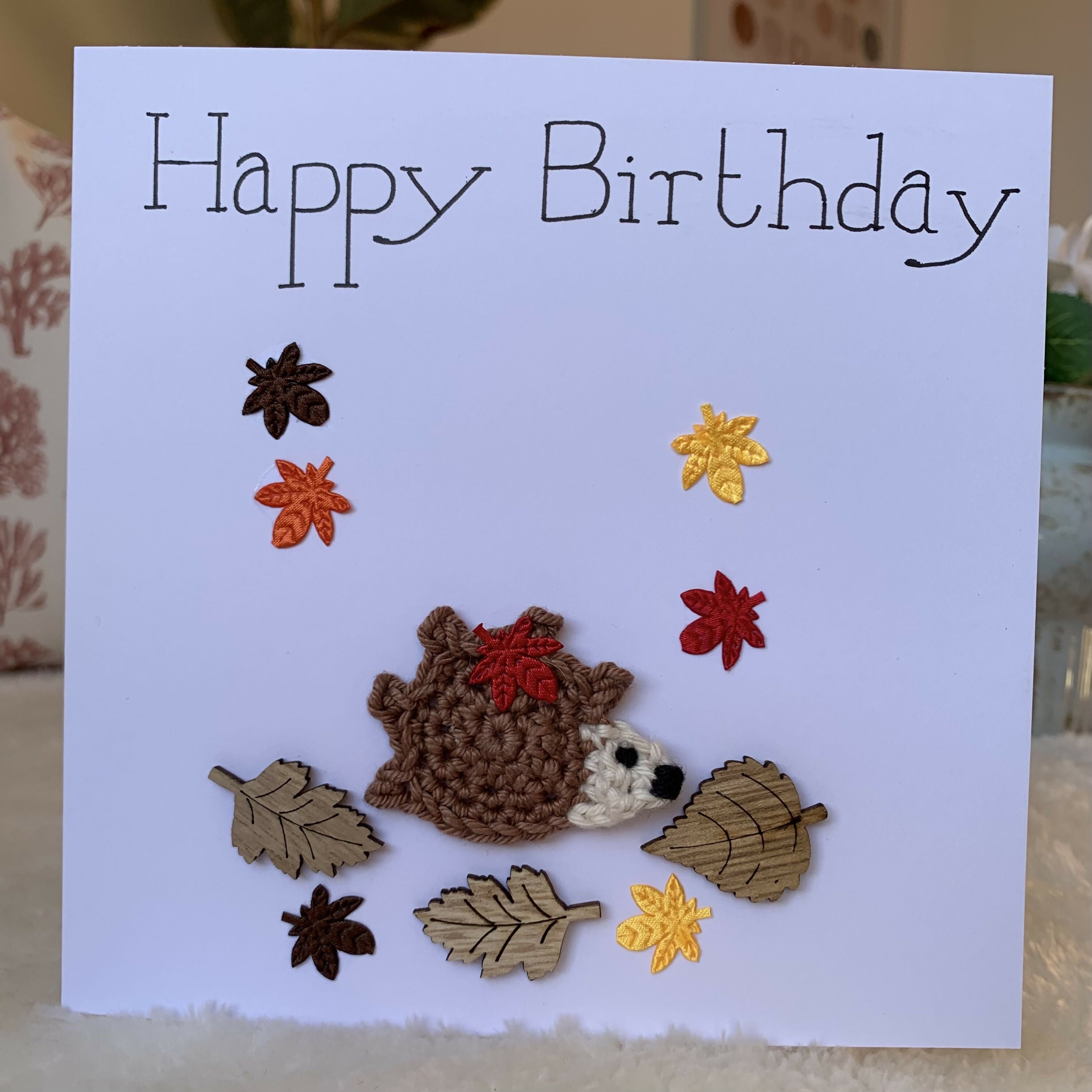 Happy Birthday Crocheted card with Hedgehog