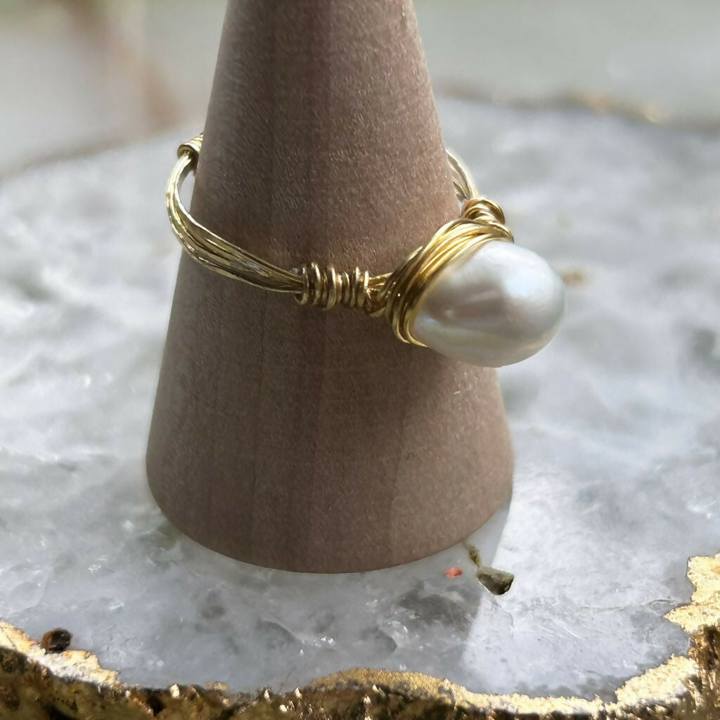 Handmade Gold Vermeil Fresh Water Pearl Ring Size M1/2