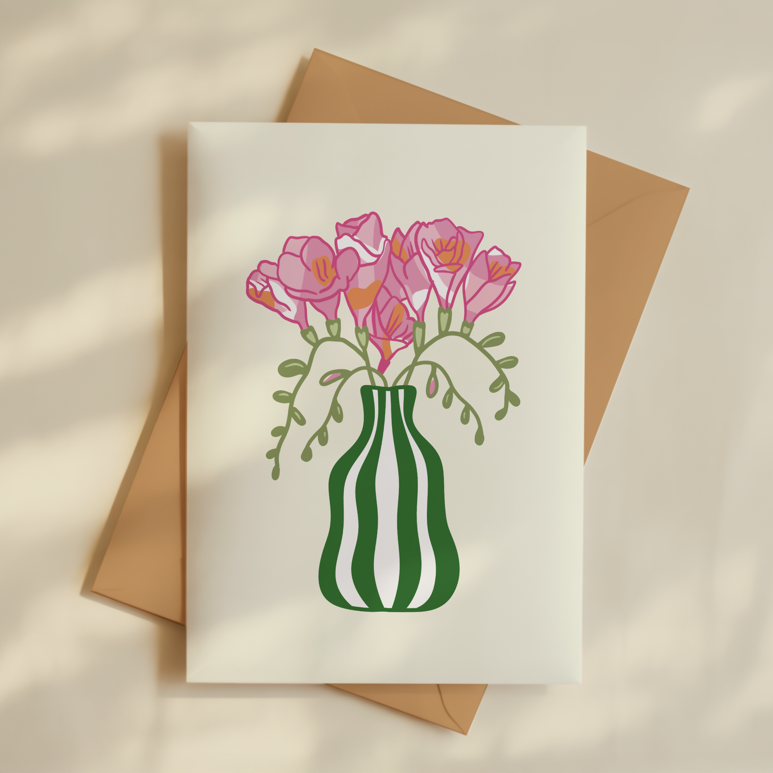 Freesias Flower Vase Greetings Card