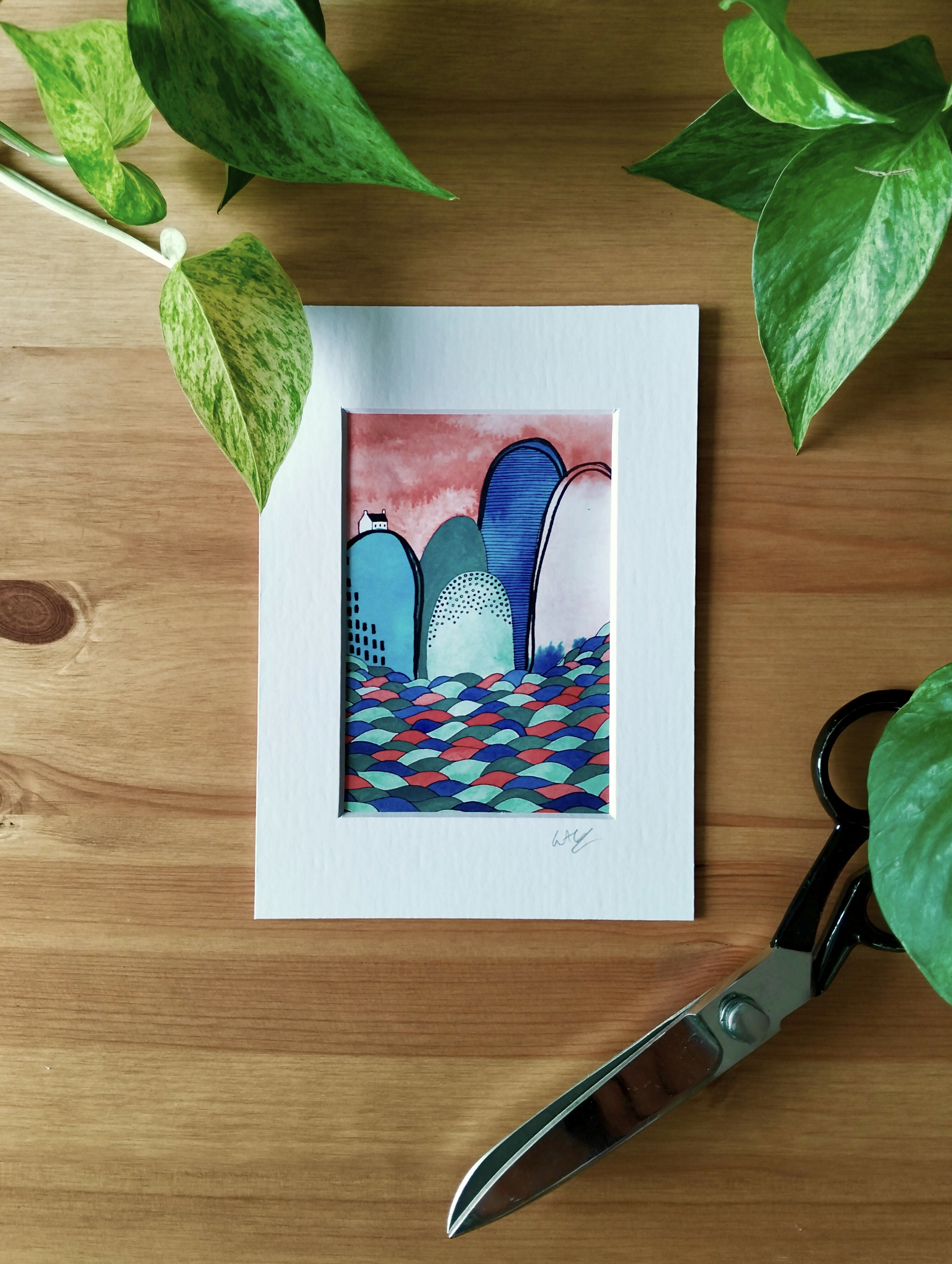 Signed Mini Watercolour Landscape Print | Abstract Cottagecore Art